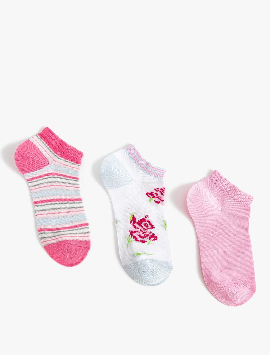  Kız Çocuk 3’lü Çorap Seti Çizgili Pamuk Karışımlı