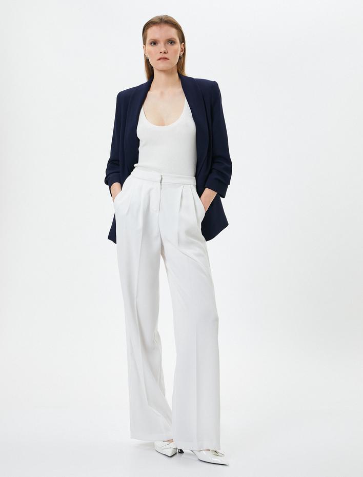  Blazer Ceket Şal Yaka Drape Kol Kapaklı Cepli