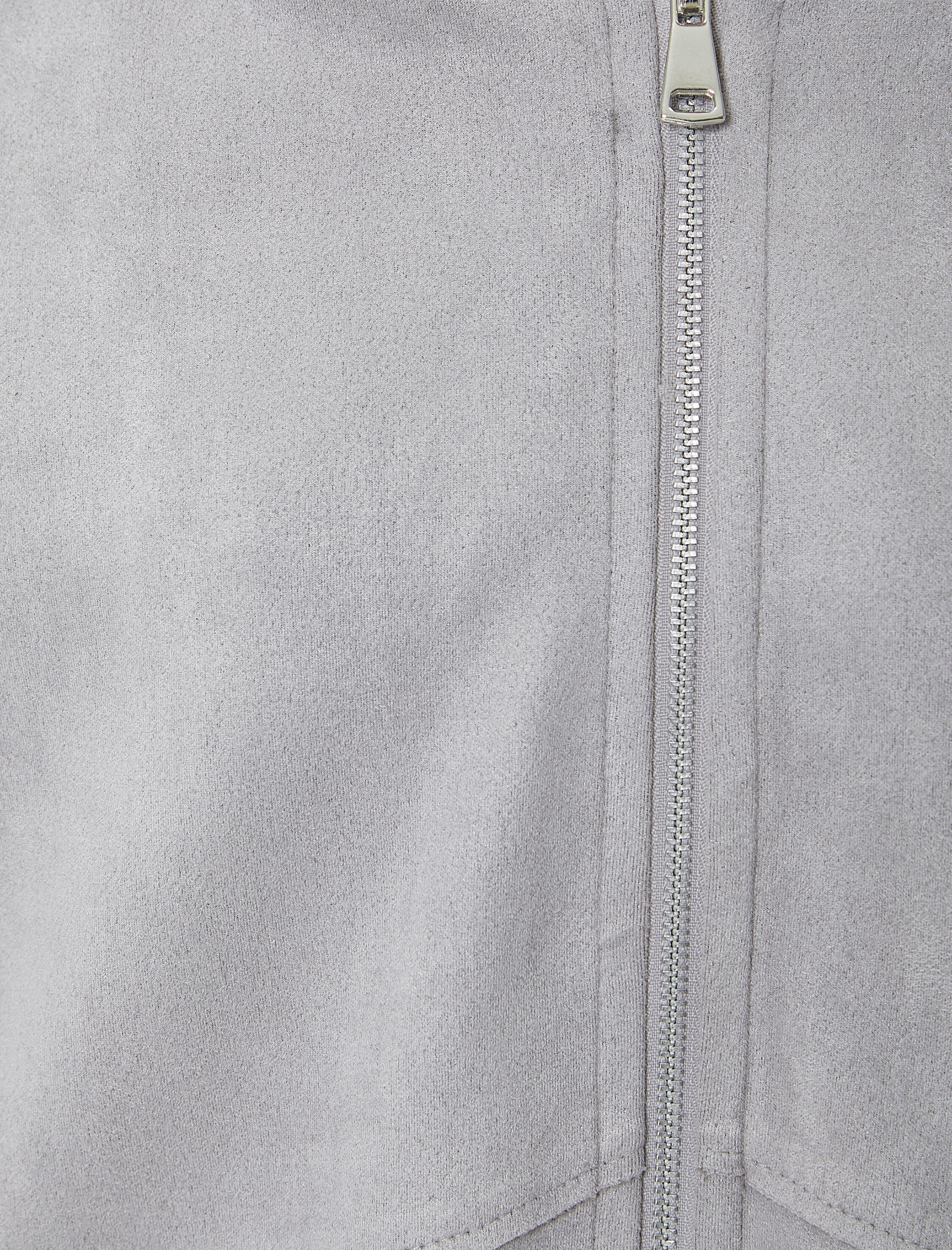   Kapşonlu Gömlek Oversize Fermuarlı Cep Detaylı Süet Görünümlü