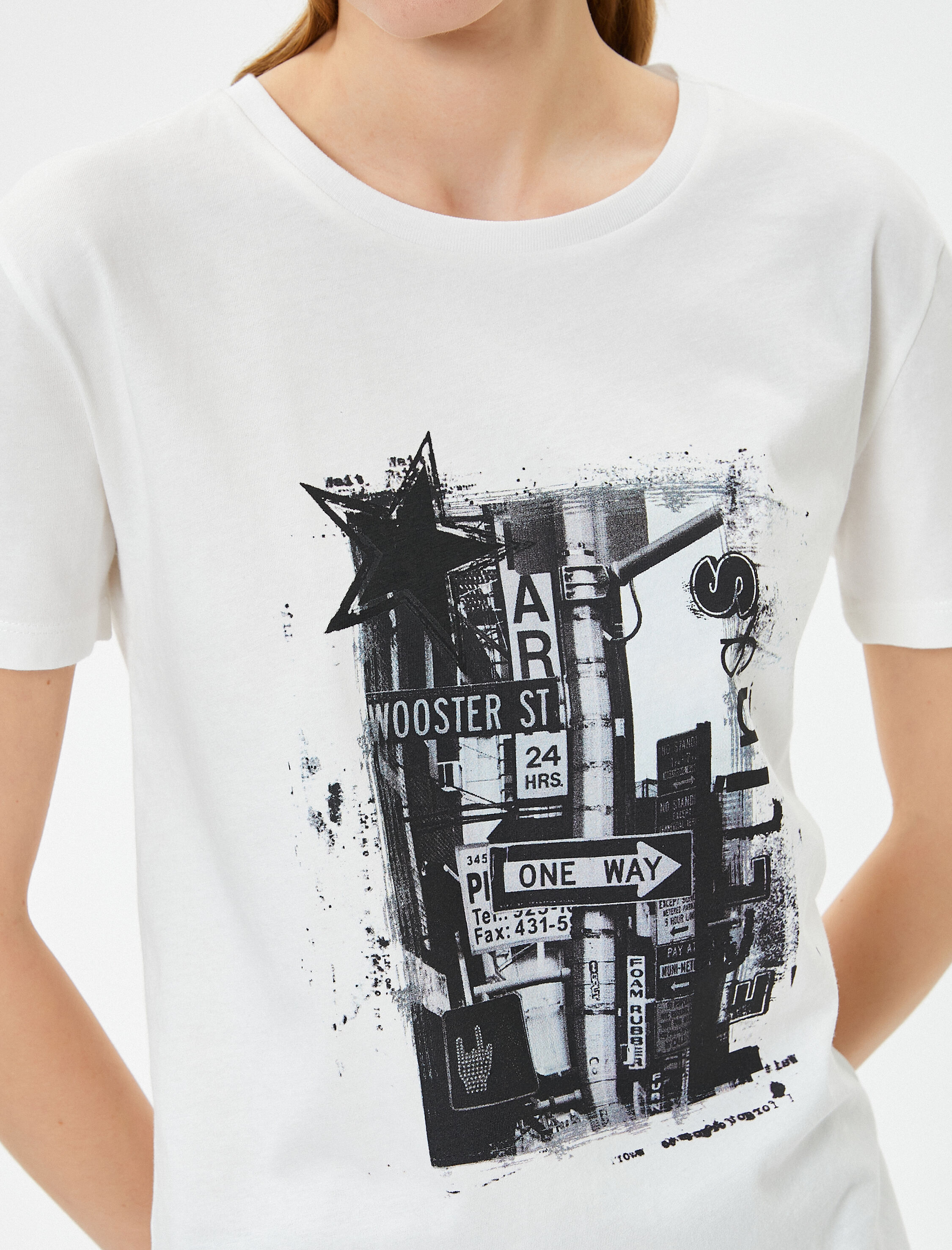   Baskılı Tişört Kısa Kollu Bisiklet Yaka Pamuklu