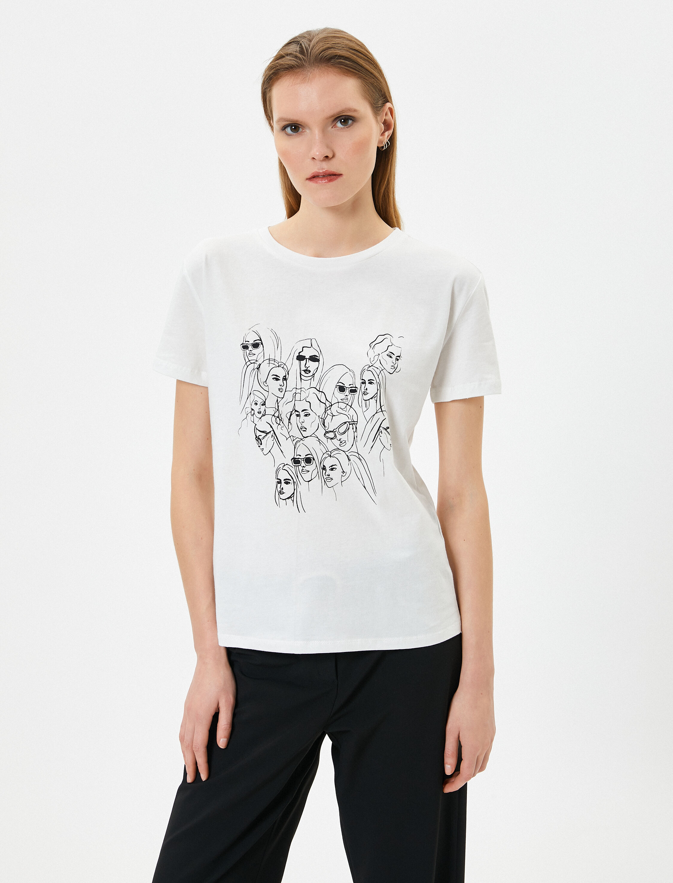   Baskılı Tişört Kısa Kollu Bisiklet Yaka Pamuklu