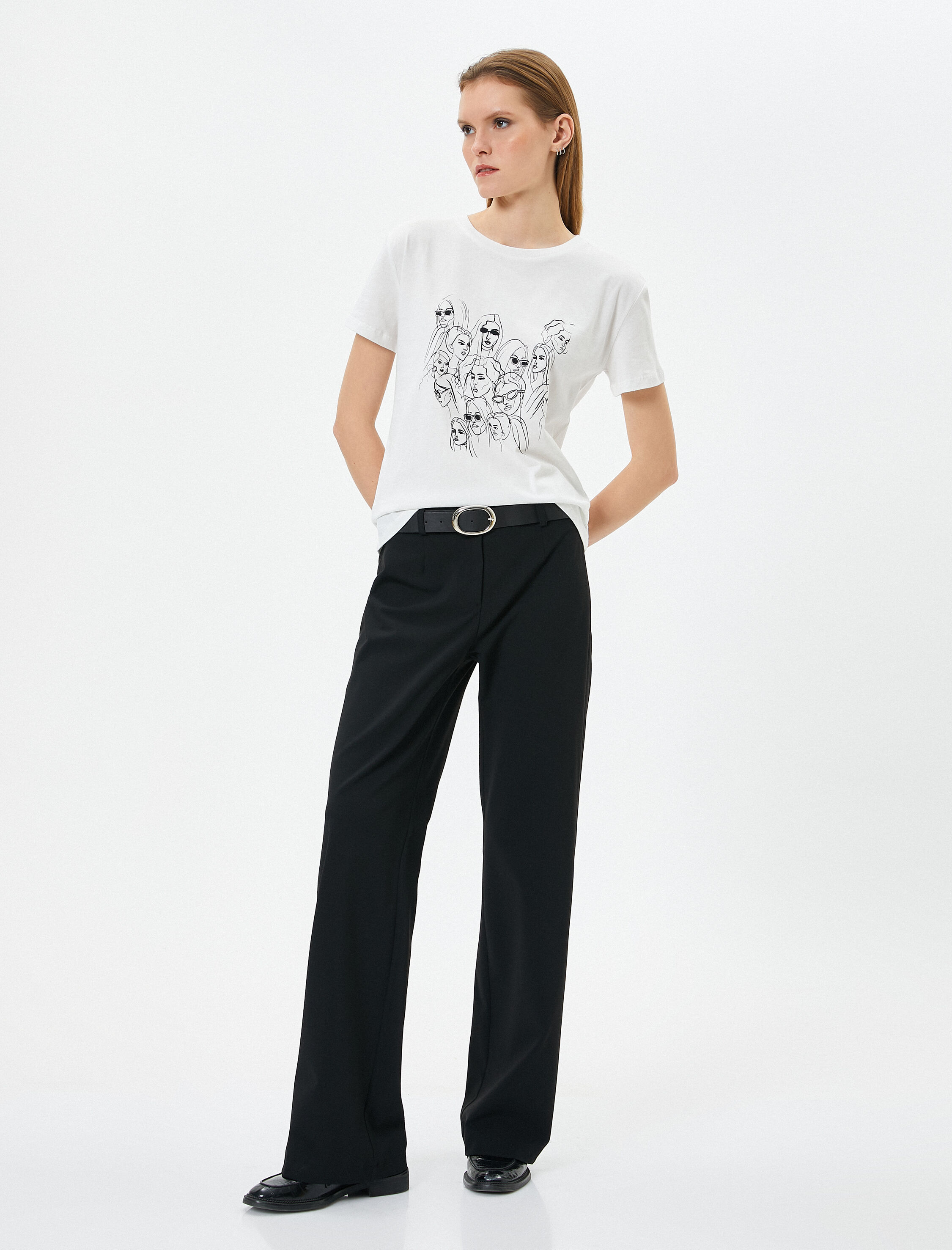   Baskılı Tişört Kısa Kollu Bisiklet Yaka Pamuklu