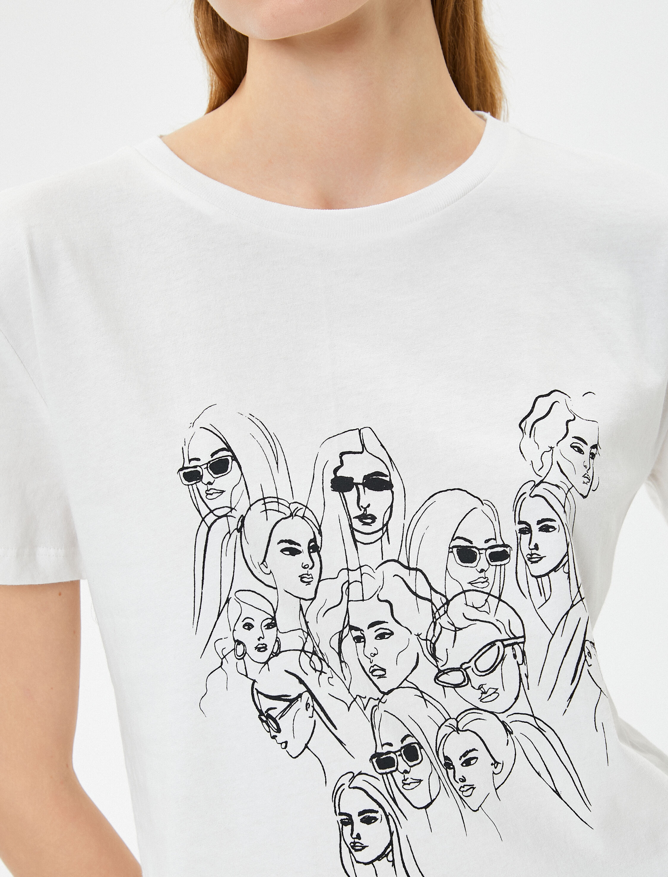   Baskılı Tişört Kısa Kollu Bisiklet Yaka Pamuklu