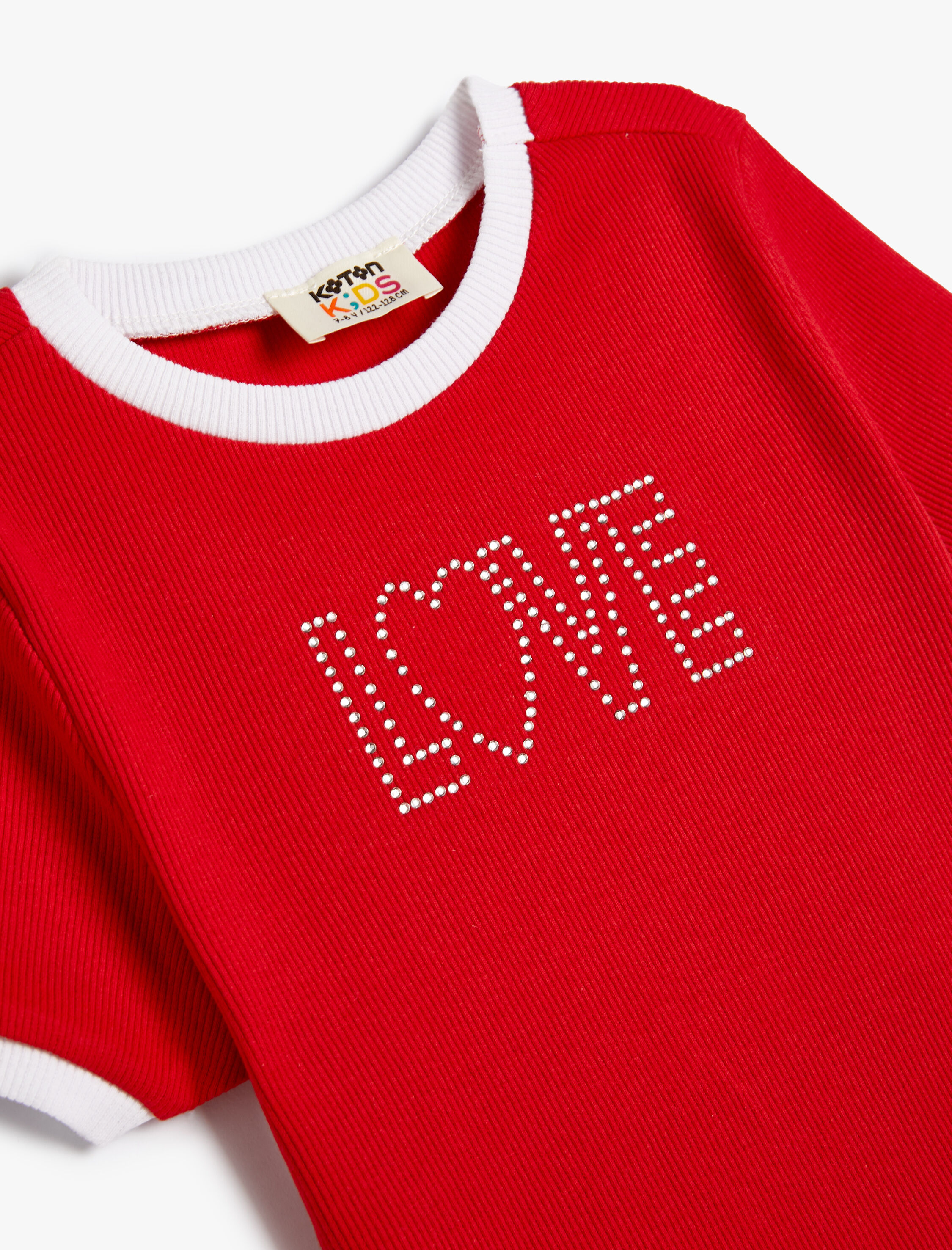  Kız Çocuk Crop Tişört Kısa Kollu Bisiklet Yaka Pullu Slogan Baskılı Pamuklu