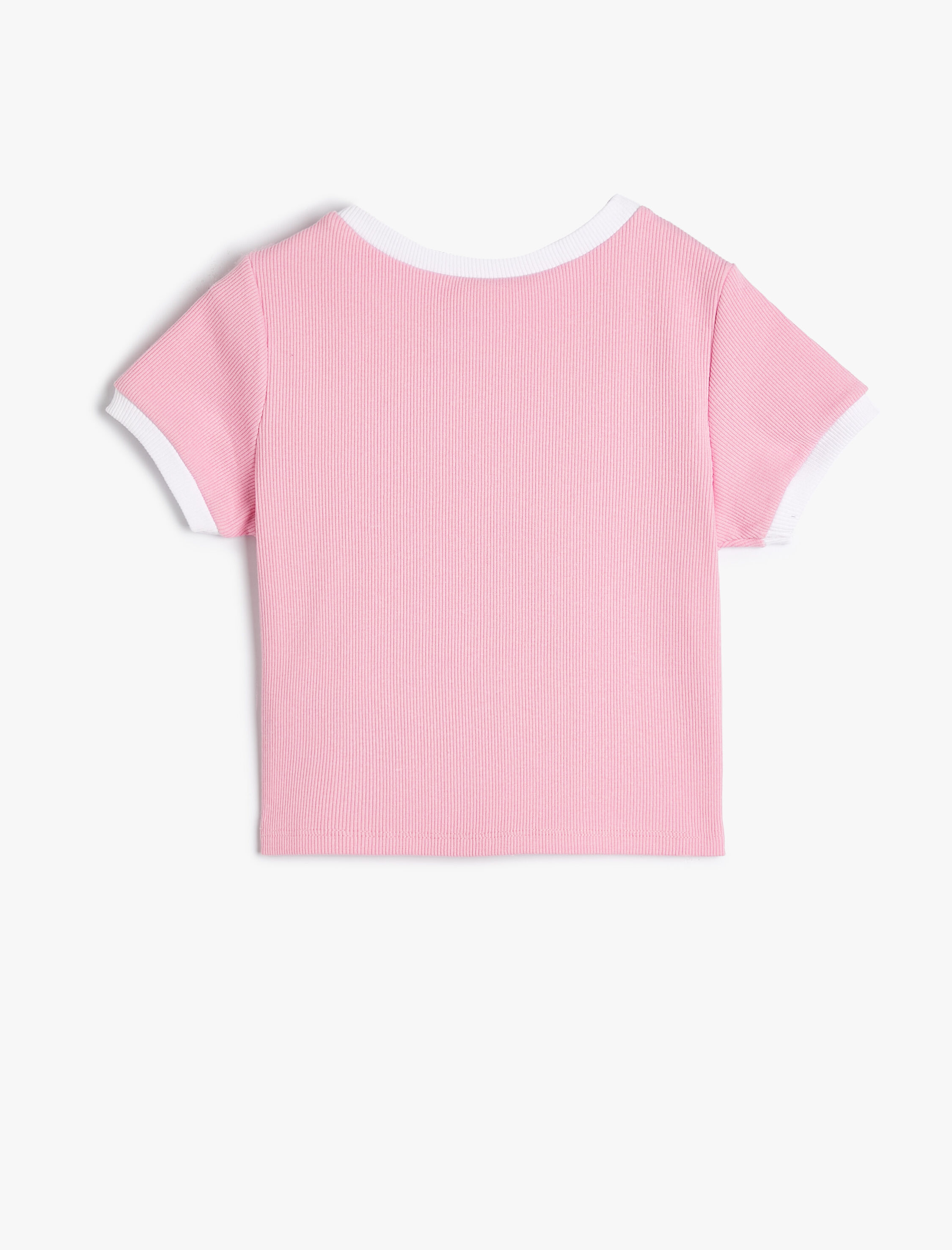  Kız Çocuk Crop Tişört Çiçek Baskılı Kısa Kollu Bisiklet Yaka Pamuklu