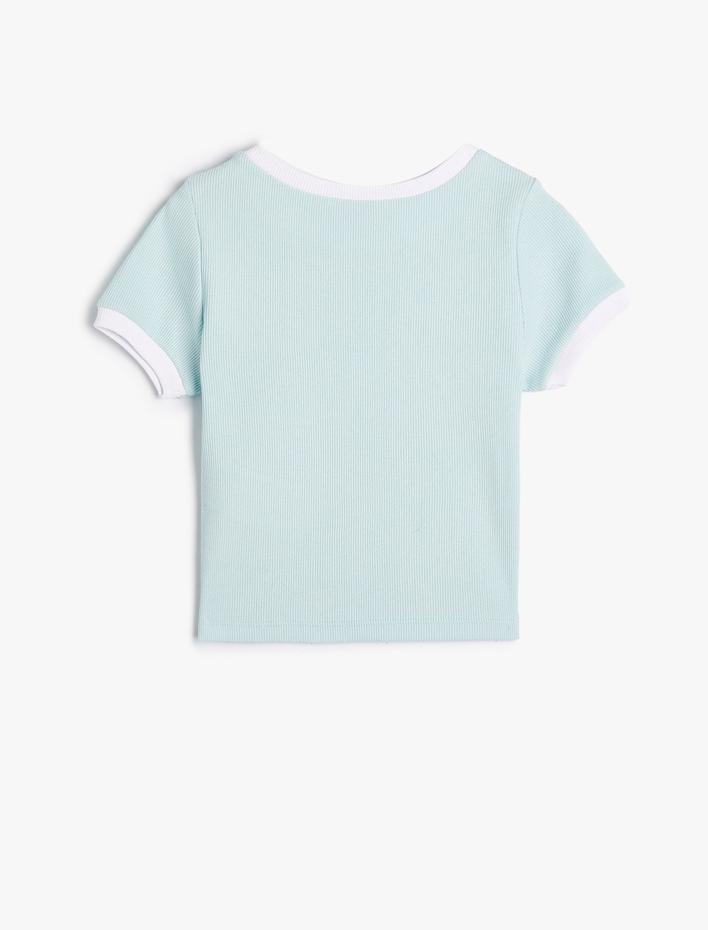 Kız Çocuk Crop Tişört Çiçek Baskılı Kısa Kollu Bisiklet Yaka Pamuklu