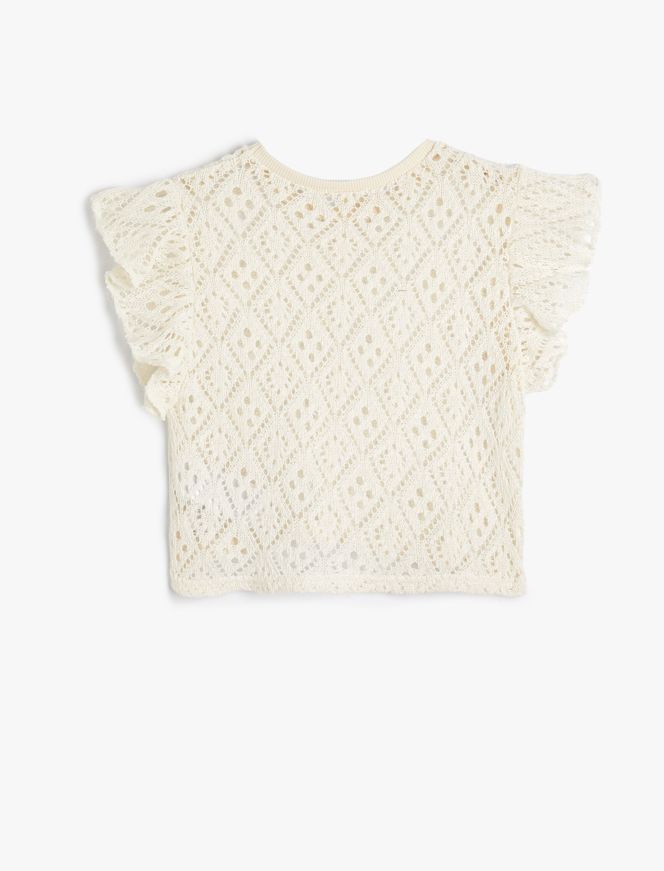  Kız Çocuk Ajurlu Crop Tişört Kolsuz Fırfır Detaylı