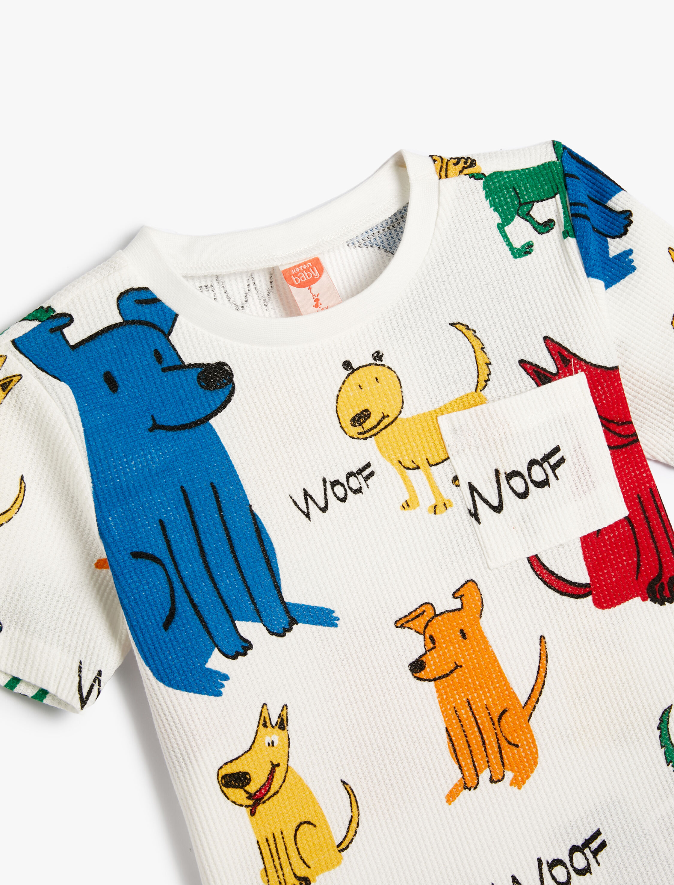  Erkek Bebek Tişört Bisiklet Yaka Kısa Kollu Köpek Baskılı Cepli Pamuklu