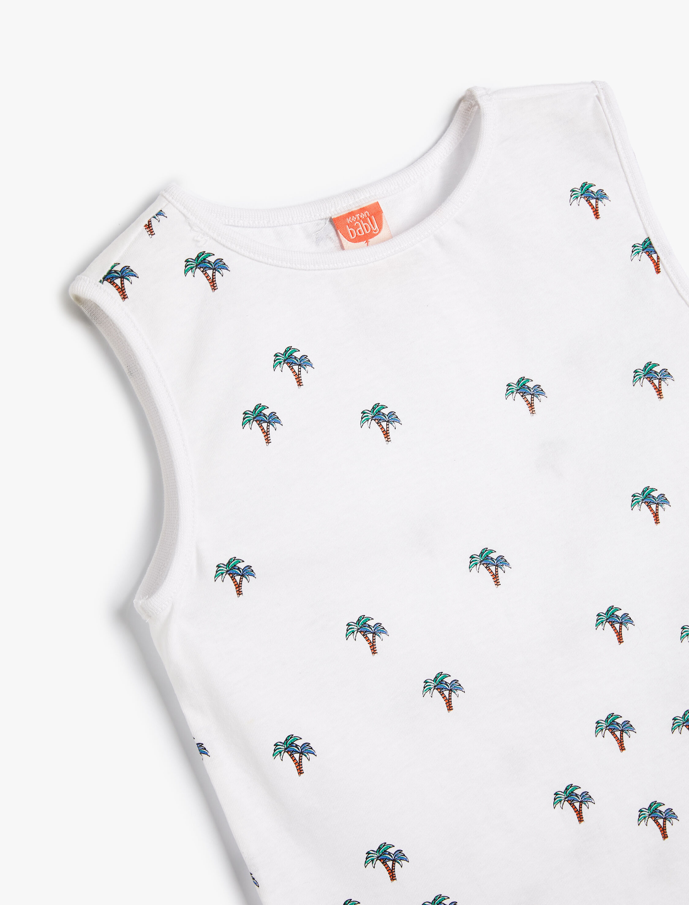  Erkek Bebek Palmiyeli Atlet Kolsuz Bisiklet Yaka Baskılı Pamuklu