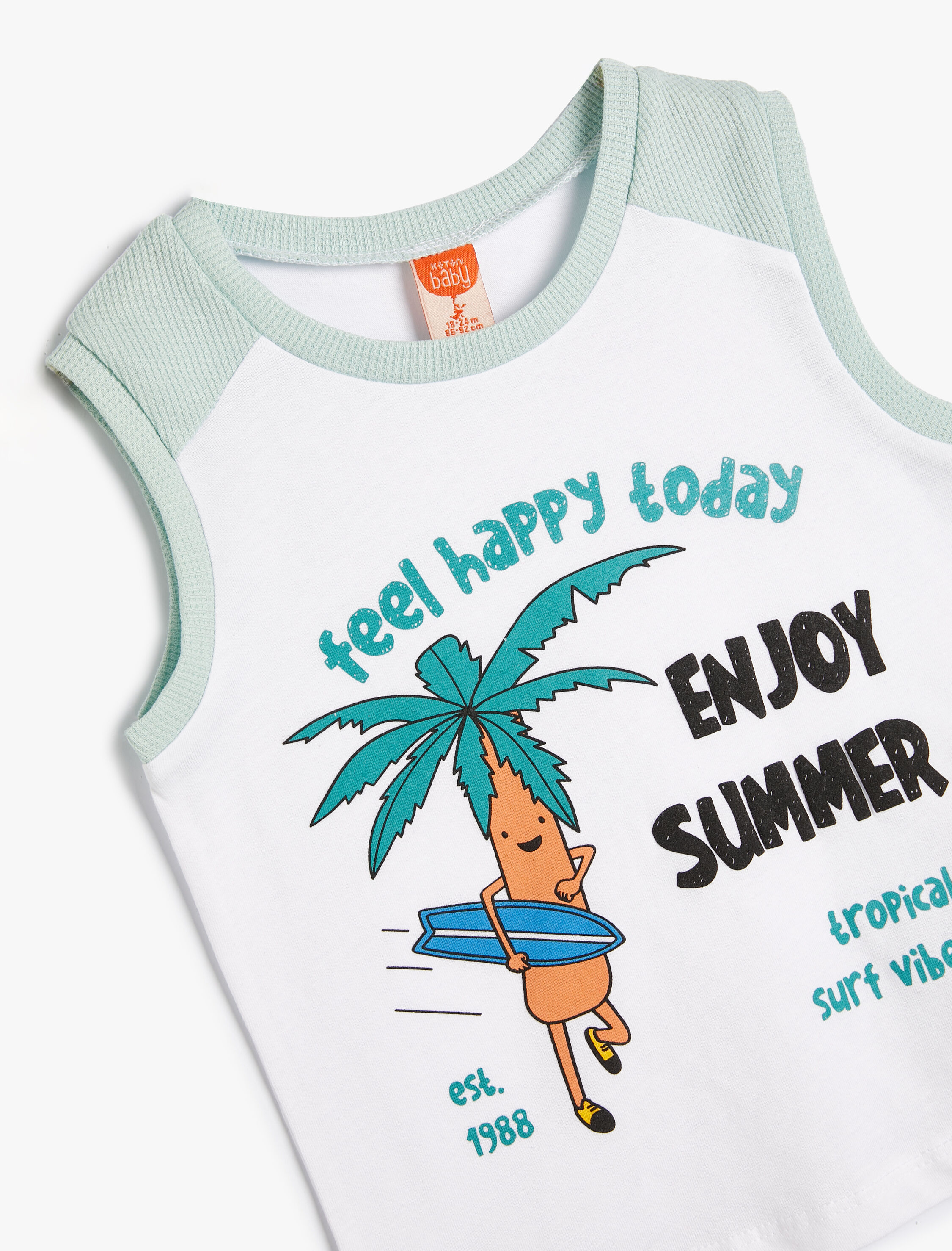  Erkek Bebek Atlet Yaz Temalı Kolsuz Bisiklet Yaka Baskılı Pamuklu