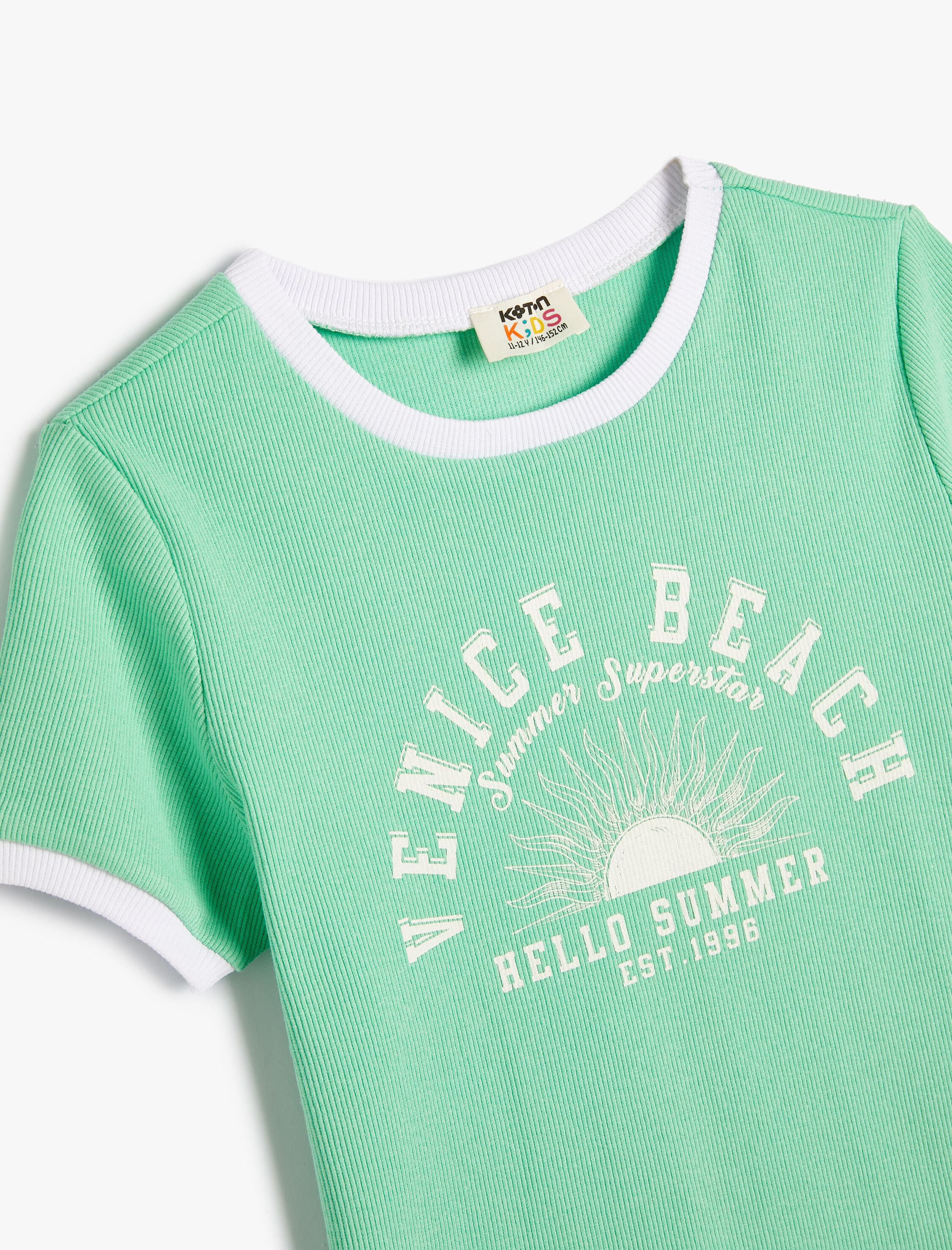  Kız Çocuk Crop Tişört Slogan Baskılı Kısa Kollu Bisiklet Yaka Pamuklu