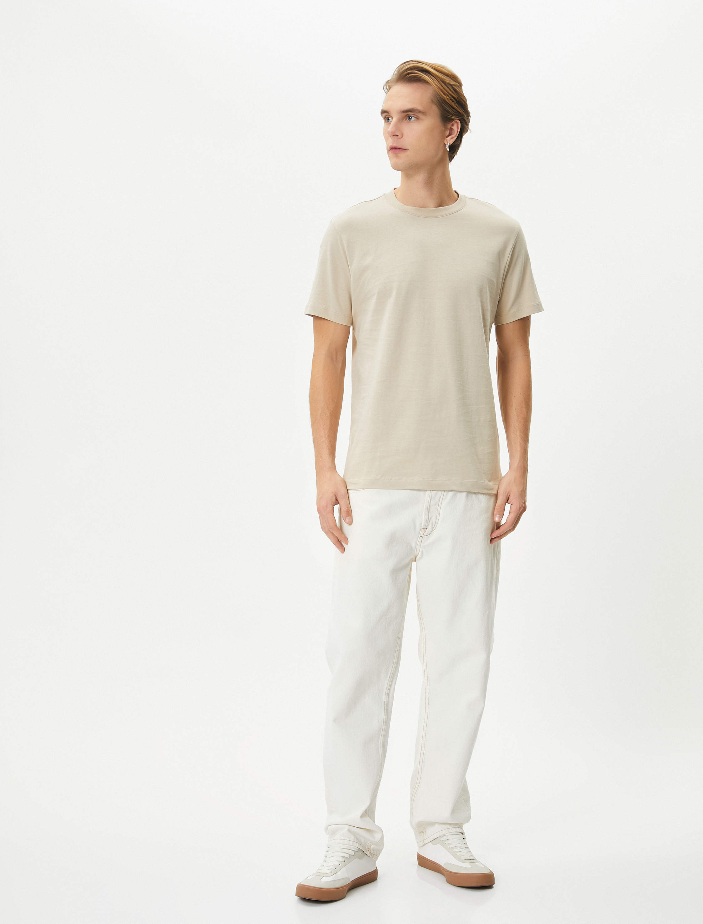   Basic Tişört Bisiklet Yaka Kısa Kollu Pamuklu