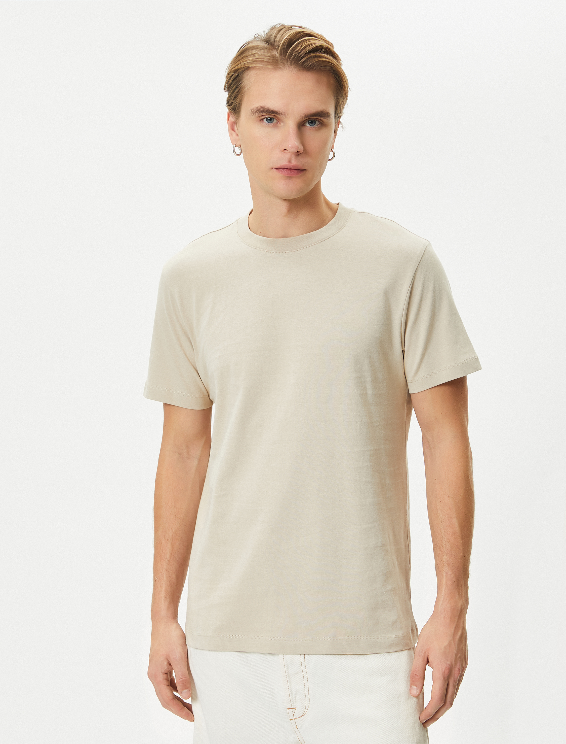   Basic Tişört Bisiklet Yaka Kısa Kollu Pamuklu