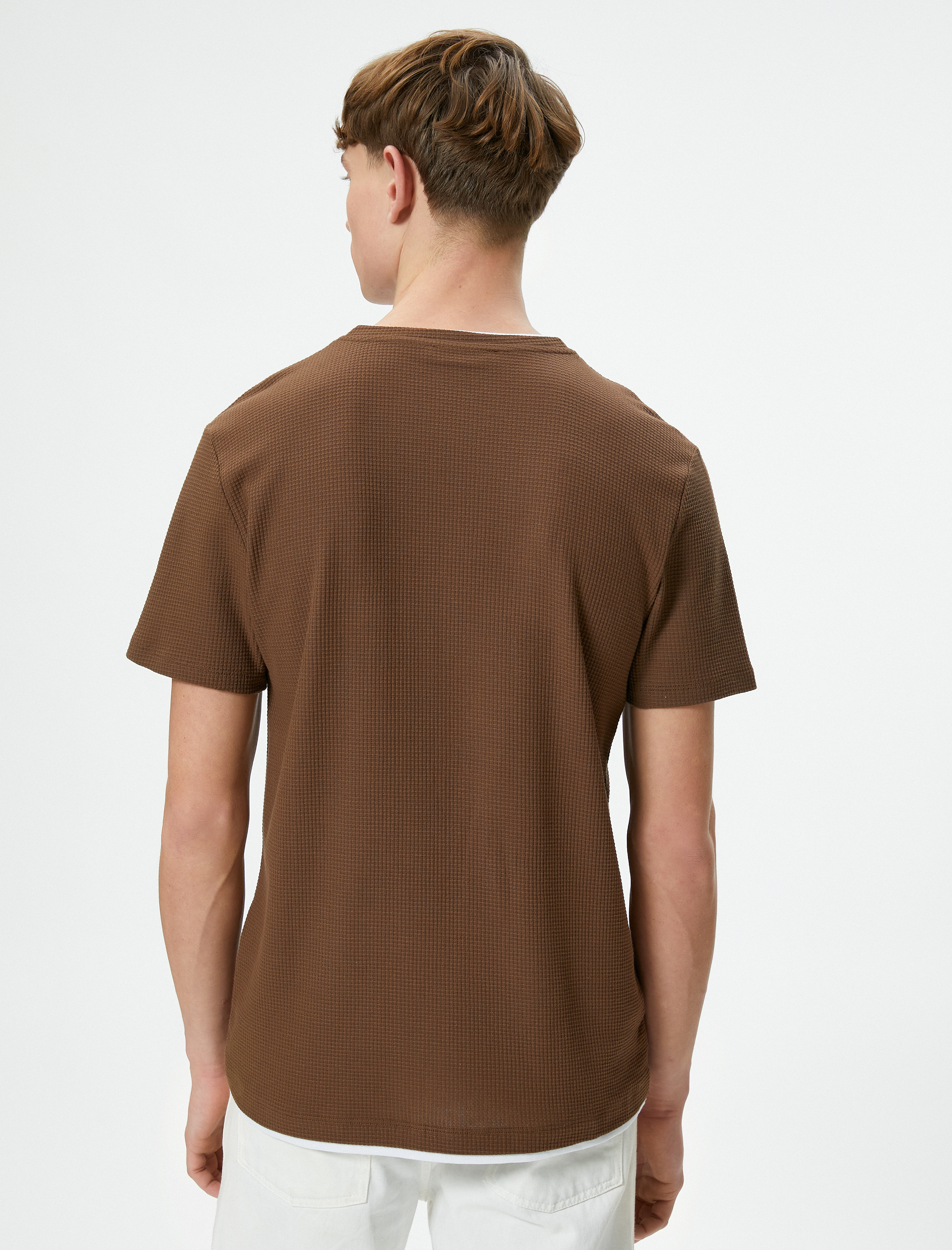   Basic Tişört Kumaş Detaylı Bisiklet Yaka Slim Fit Dokulu