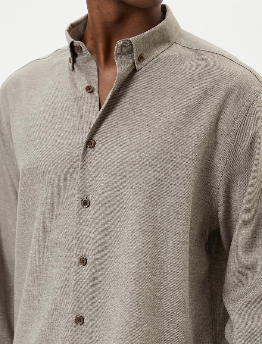   Slim Fit Gömlek Klasik Yaka Uzun Kollu Düğmeli