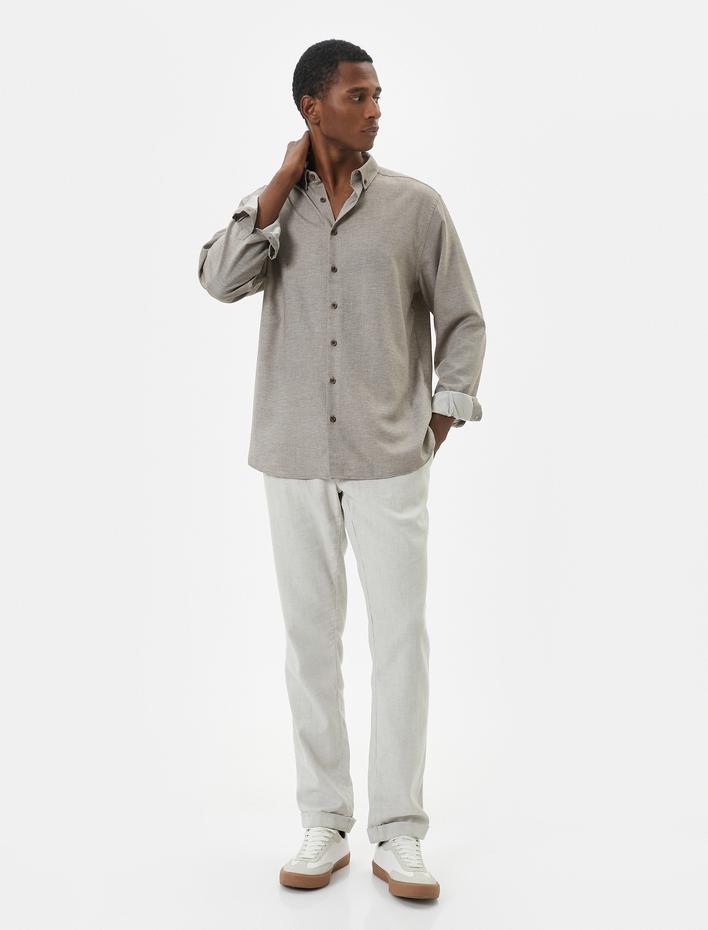  Slim Fit Gömlek Klasik Yaka Uzun Kollu Düğmeli