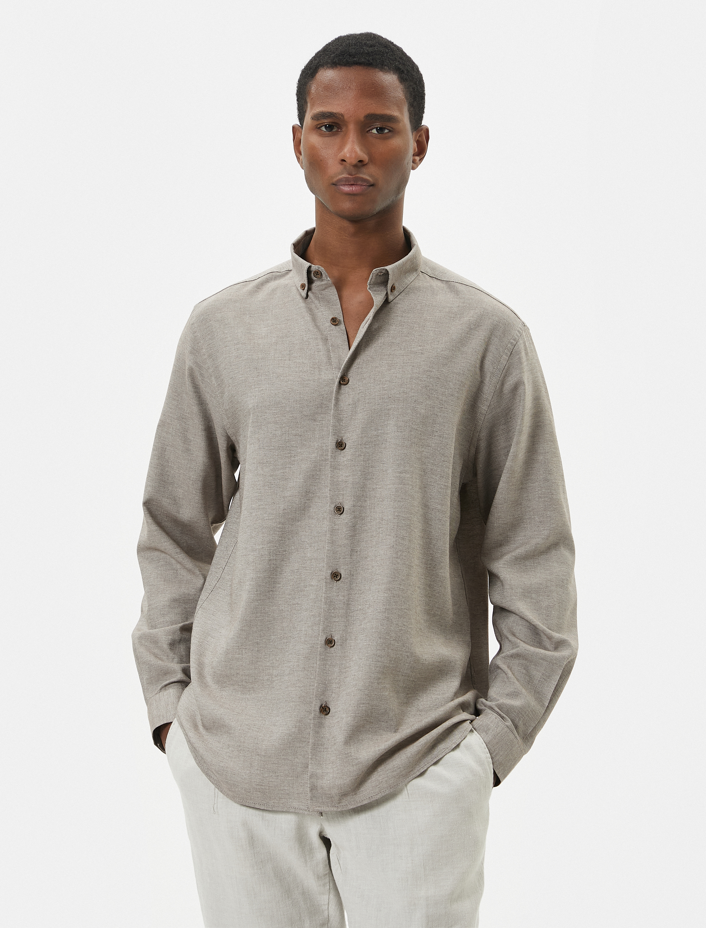   Slim Fit Gömlek Klasik Yaka Uzun Kollu Düğmeli