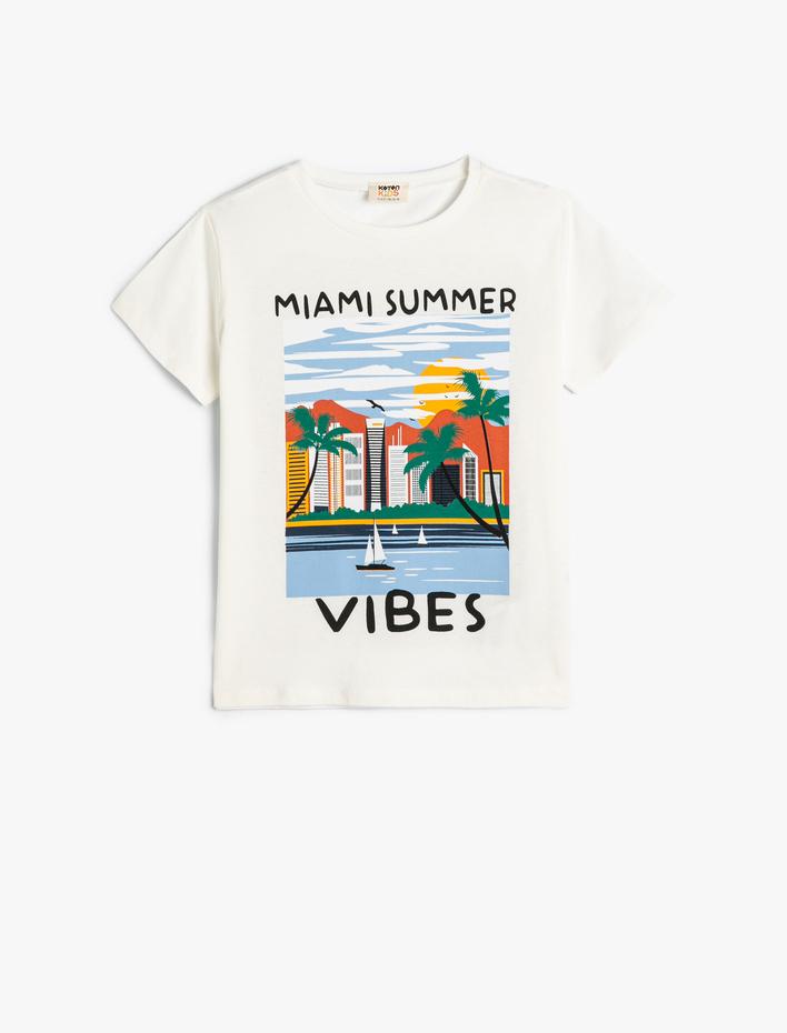 Erkek Çocuk Tişört Kısa Kollu Bisiklet Yaka Şehir Baskılı Pamuklu