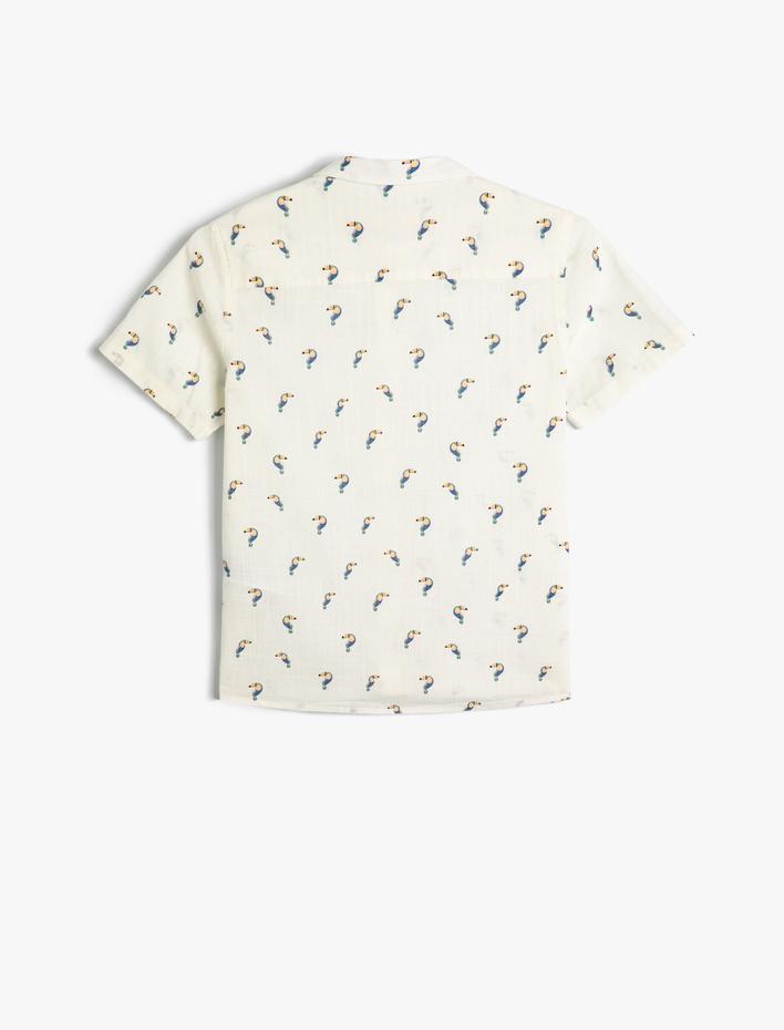 Erkek Çocuk Kısa Kollu Gömlek Papağan Baskılı Klasik Yaka Pamuklu