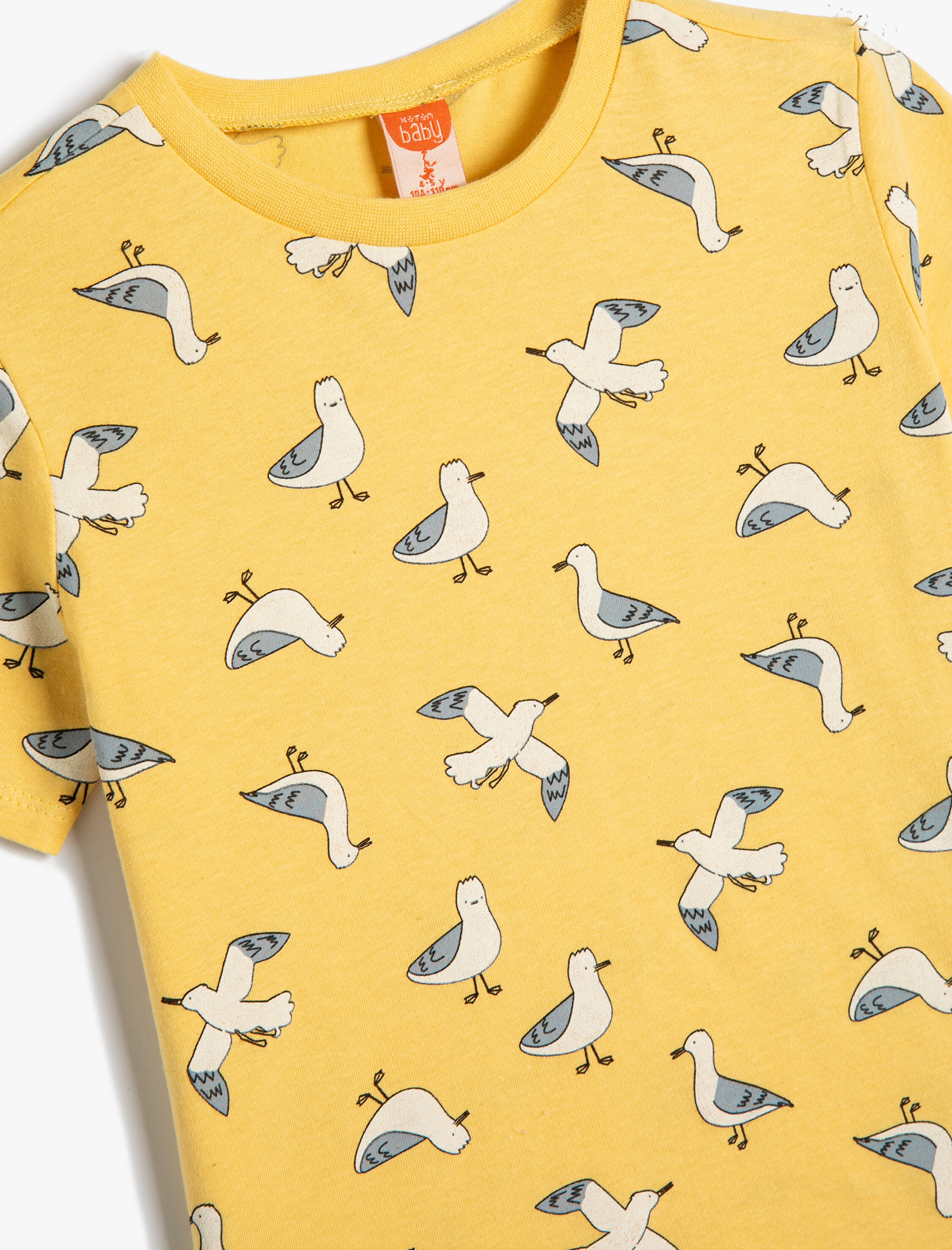  Erkek Bebek Tişört Kuş Baskılı Kısa Kollu Bisiklet Yaka Pamuklu