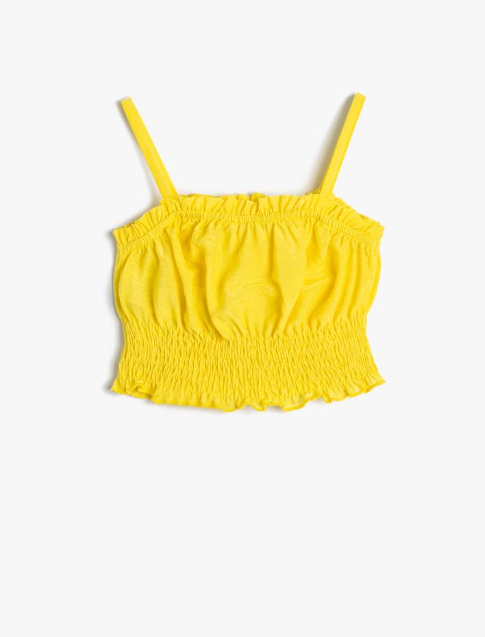 Kız Çocuk Viskoz Crop Bluz Askılı Büzgülü