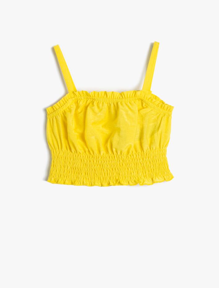 Kız Çocuk Viskoz Crop Bluz Askılı Büzgülü
