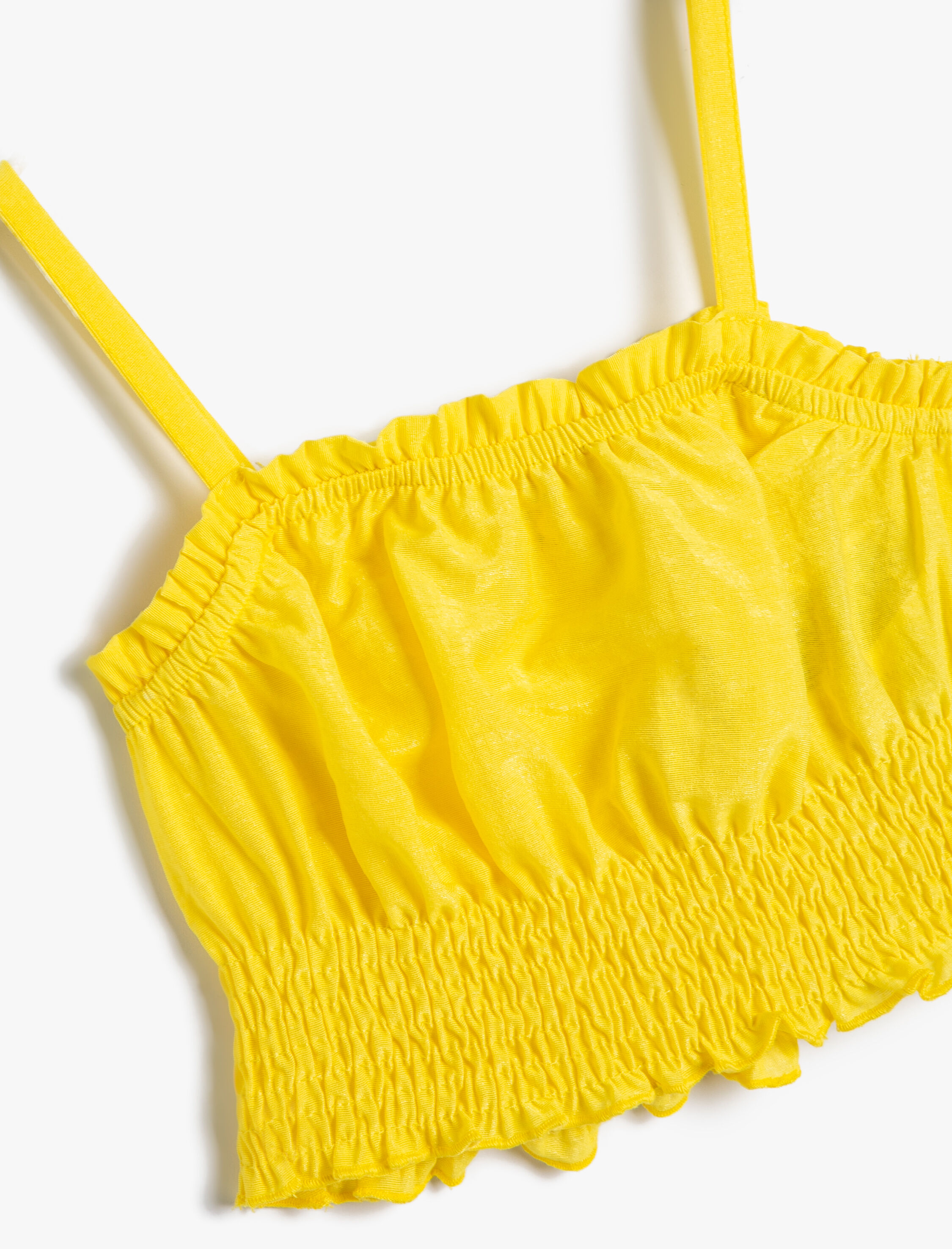  Kız Çocuk Viskoz Crop Bluz Askılı Büzgülü