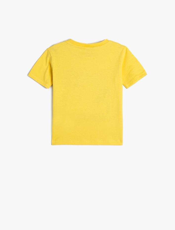 Erkek Bebek Canavar Baskılı Tişört Kısa Kollu Bisiklet Yaka Pamuklu