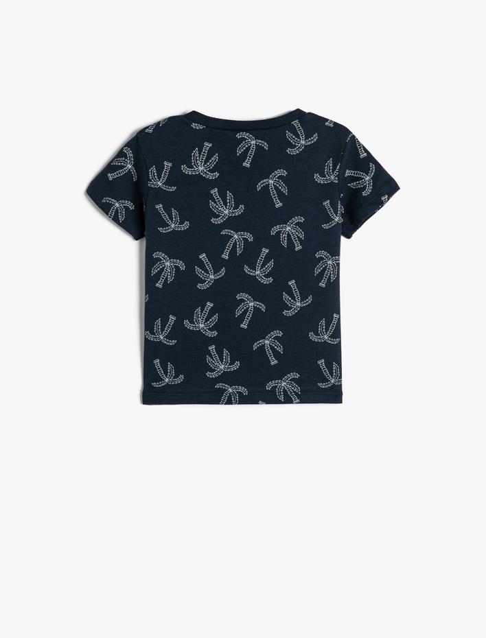 Erkek Bebek Palmiyeli Tişört Kısa Kollu Bisiklet Yaka Tek Cepli Pamuklu