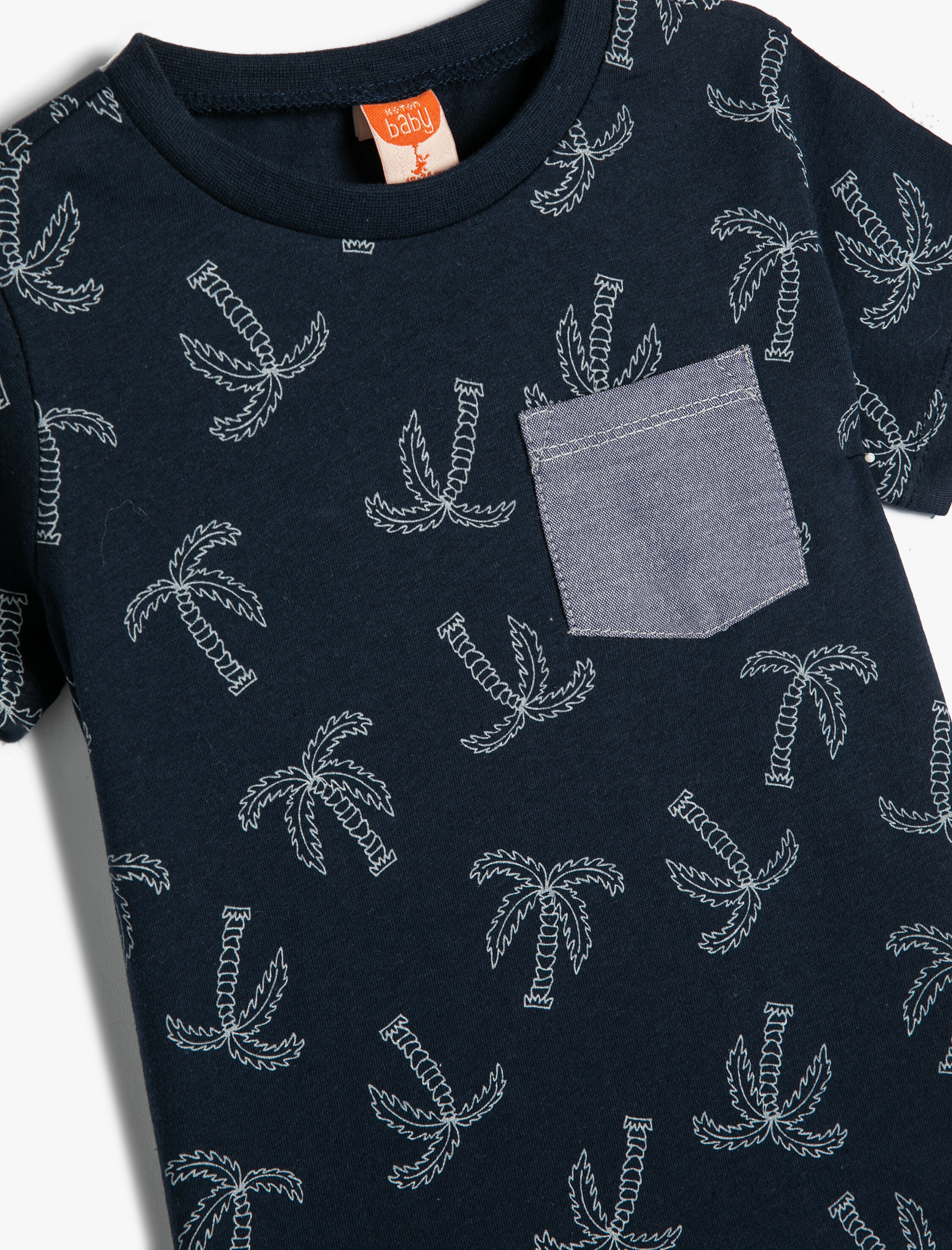  Erkek Bebek Palmiyeli Tişört Kısa Kollu Bisiklet Yaka Tek Cepli Pamuklu