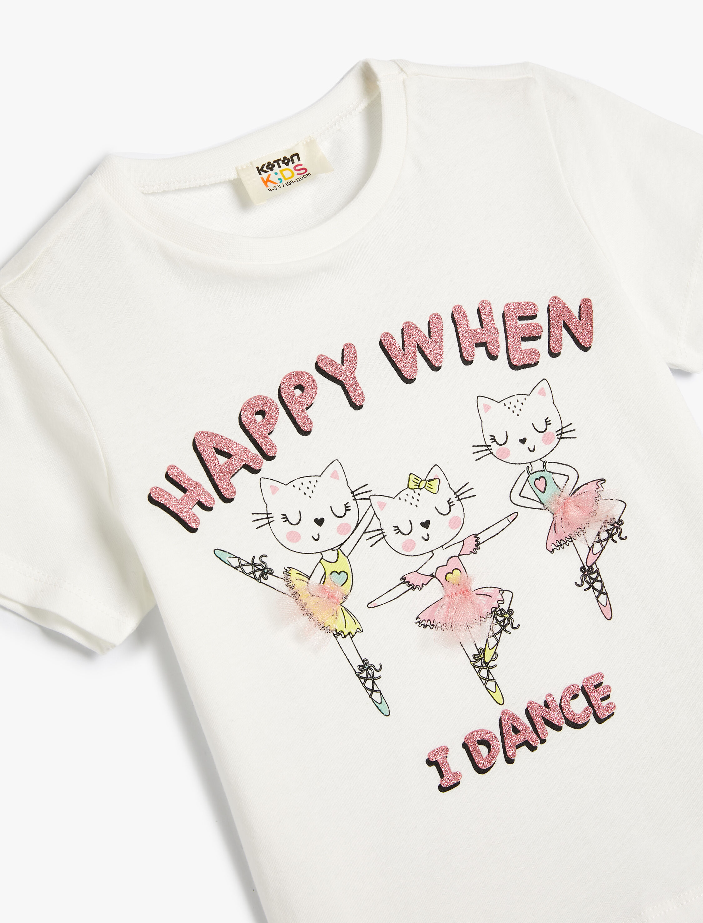  Kız Çocuk Kedili Tişört Kısa Kollu Bisiklet Yaka Pamuklu