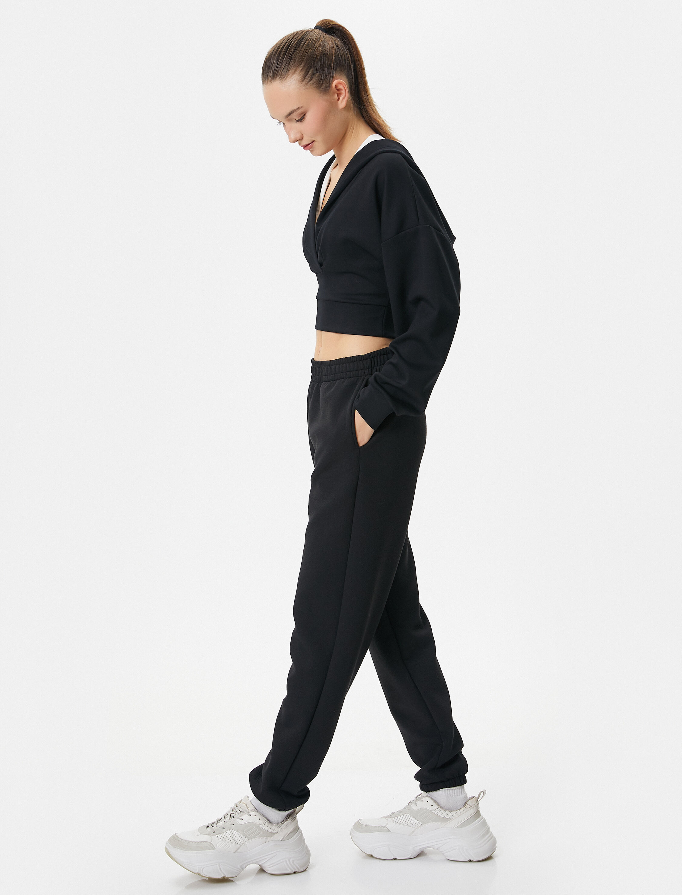   Spor Basic Jogger Eşofman Altı Yüksek Bel Rahat Kalıp Cepli