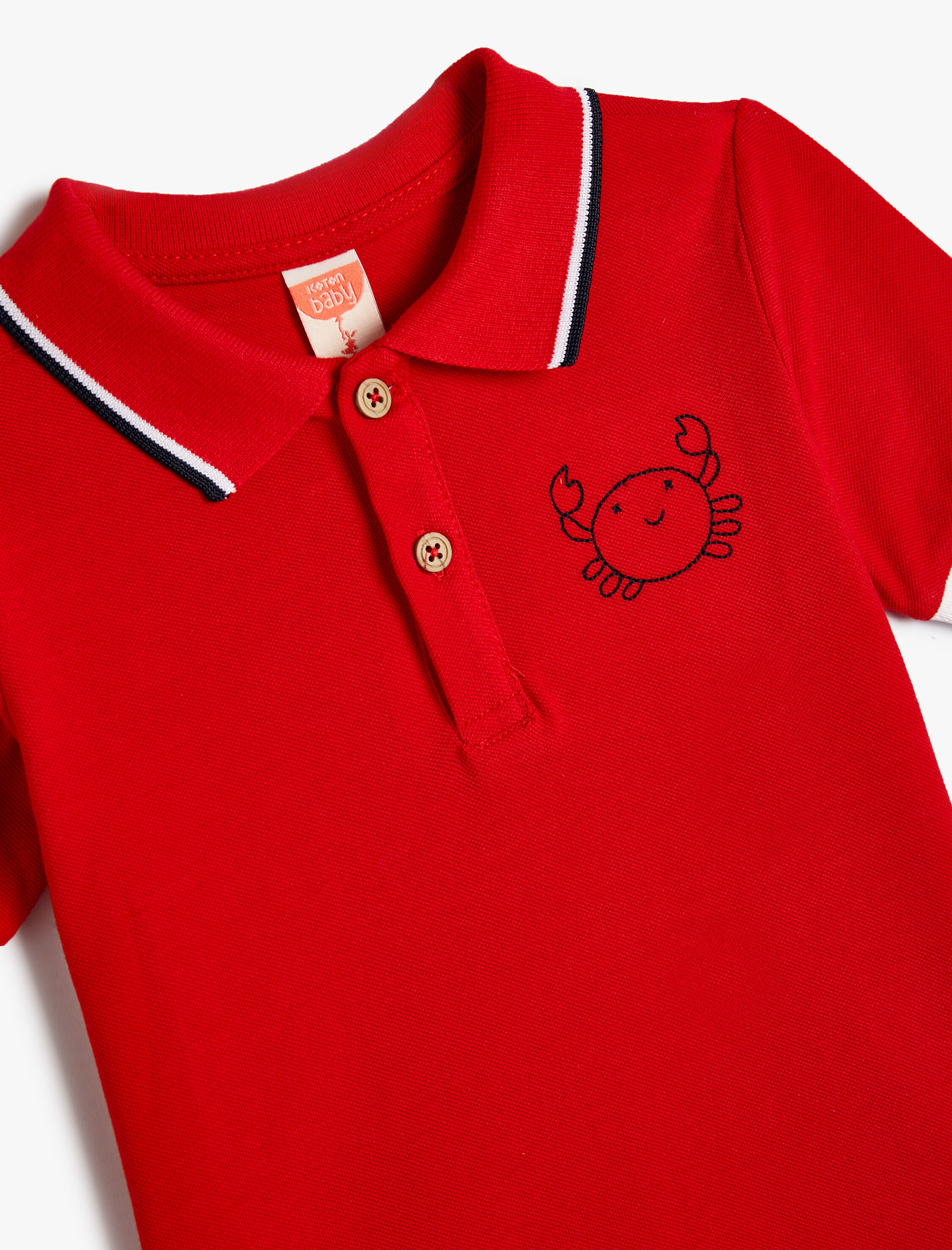 Erkek Bebek Polo Tişört Kısa Kollu Düğmeli Yengeç İşleme Detaylı