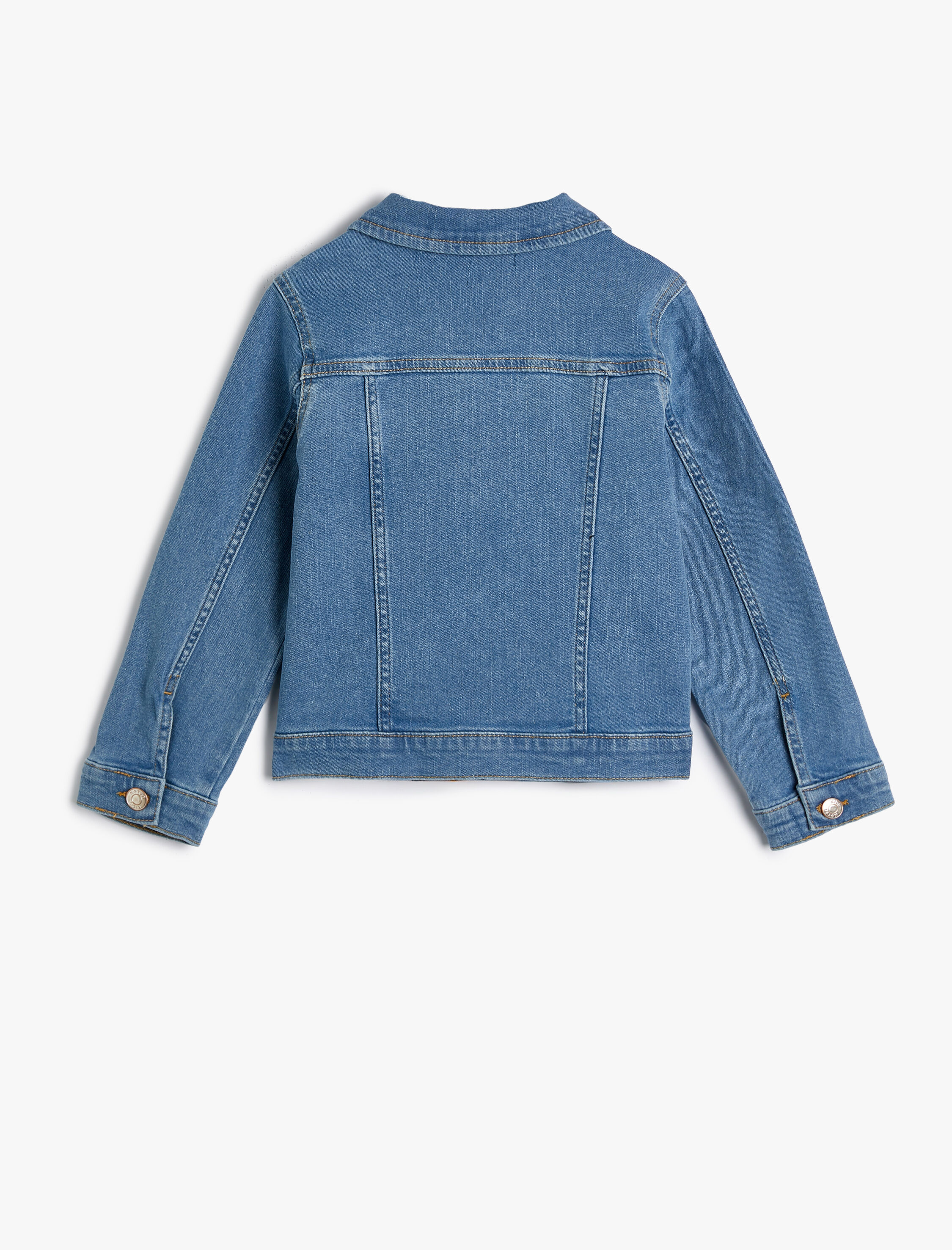  Kız Çocuk Kot Ceket Kapaklı Cep Detaylı Pamuklu Uzun Kollu