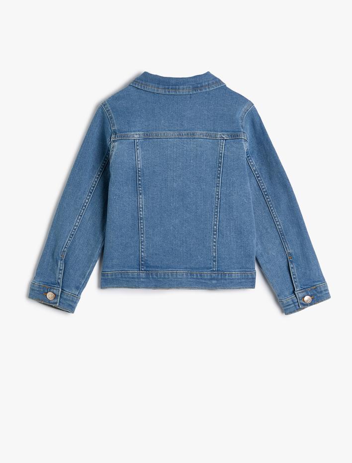 Kız Çocuk Kot Ceket Kapaklı Cep Detaylı Pamuklu Uzun Kollu