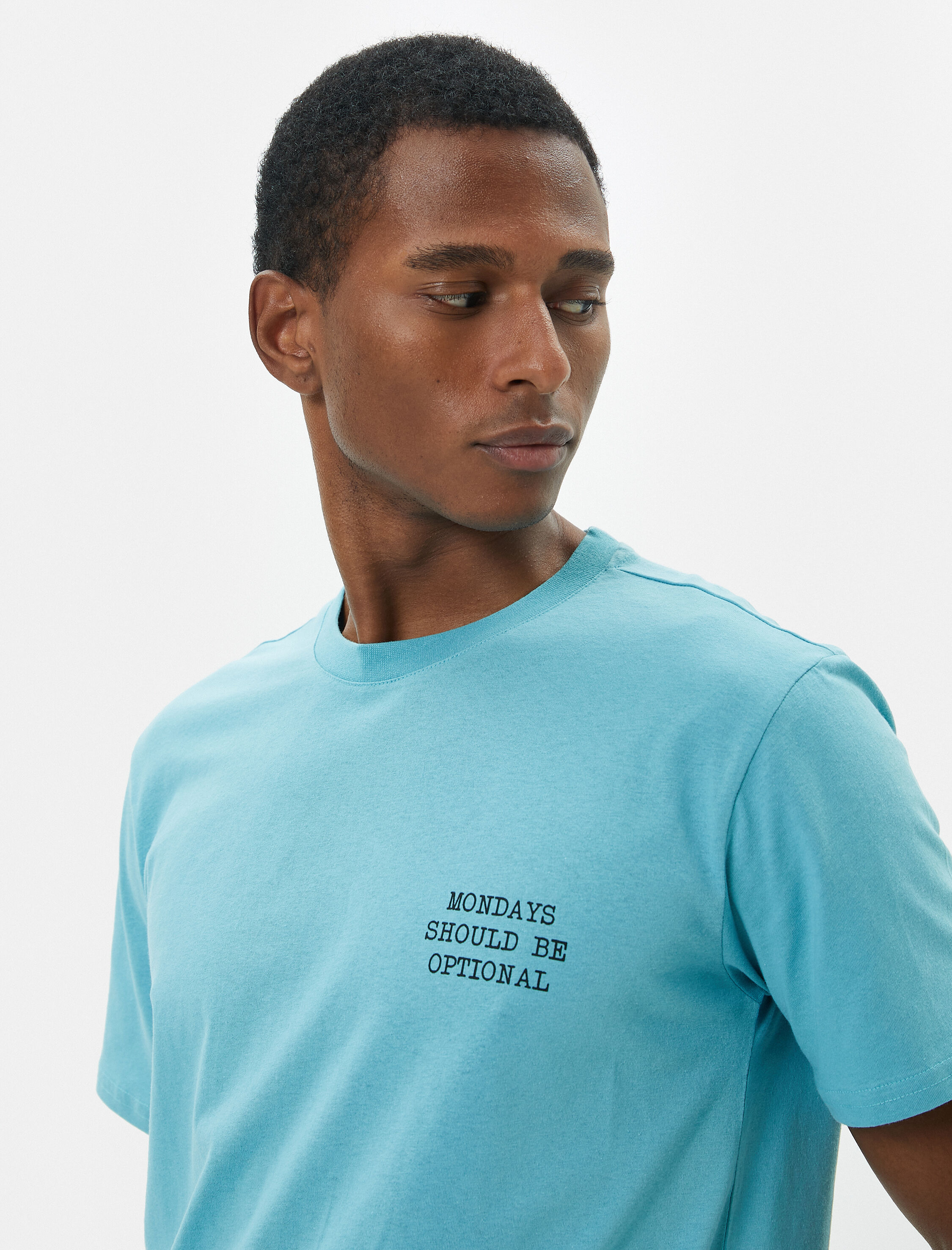   Slogan Baskılı Tişört Slim Fit Bisiklet Yaka Kısa Kollu Pamuklu
