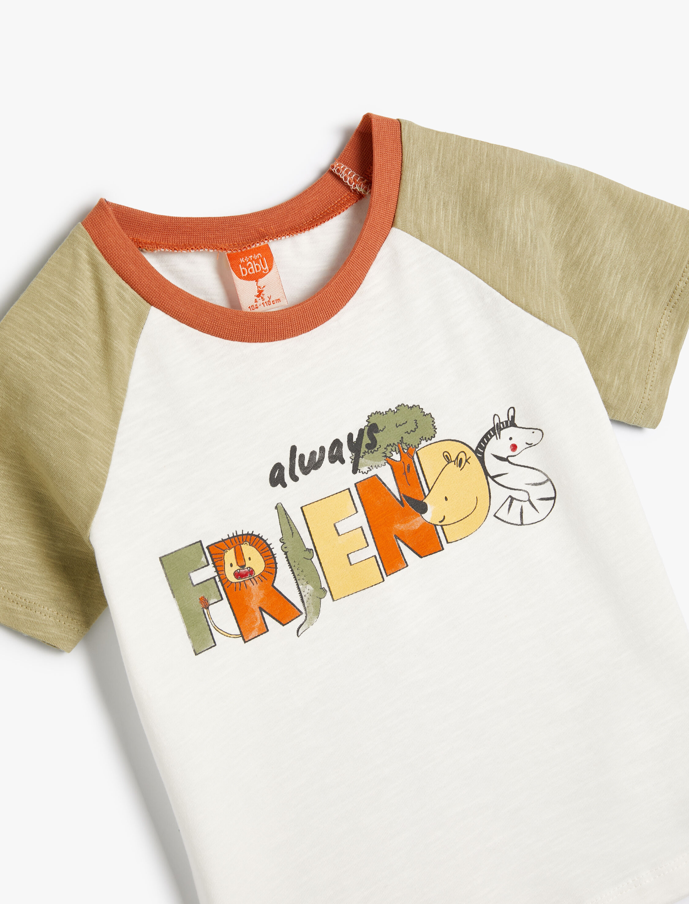  Erkek Bebek Tişört Hayvanlar Baskılı Kısa Kollu Bisiklet Yaka Pamuklu