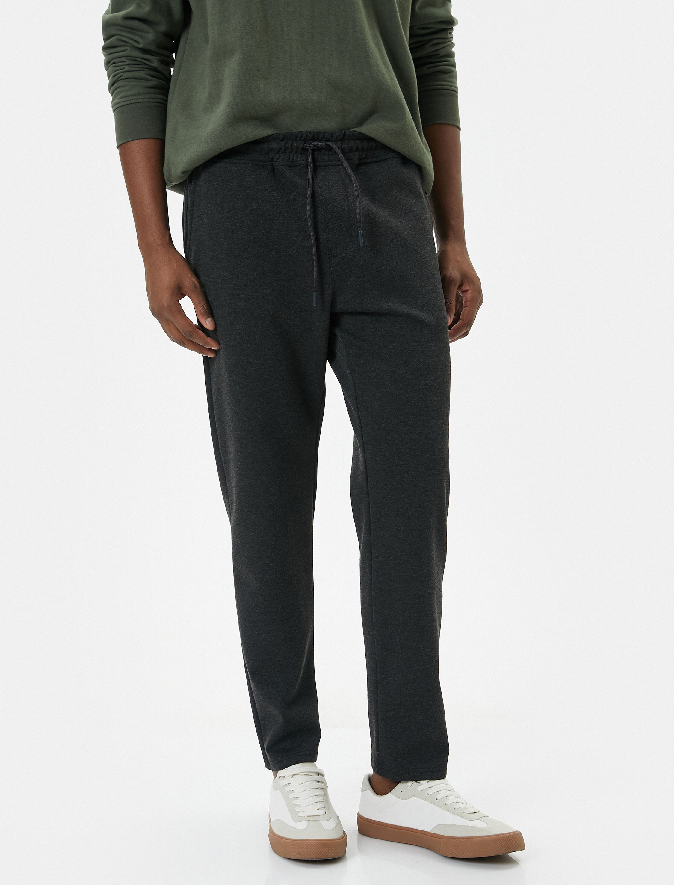   Beli Bağcıklı Pantolon Slim Fit Cep Detaylı Katlı Paça