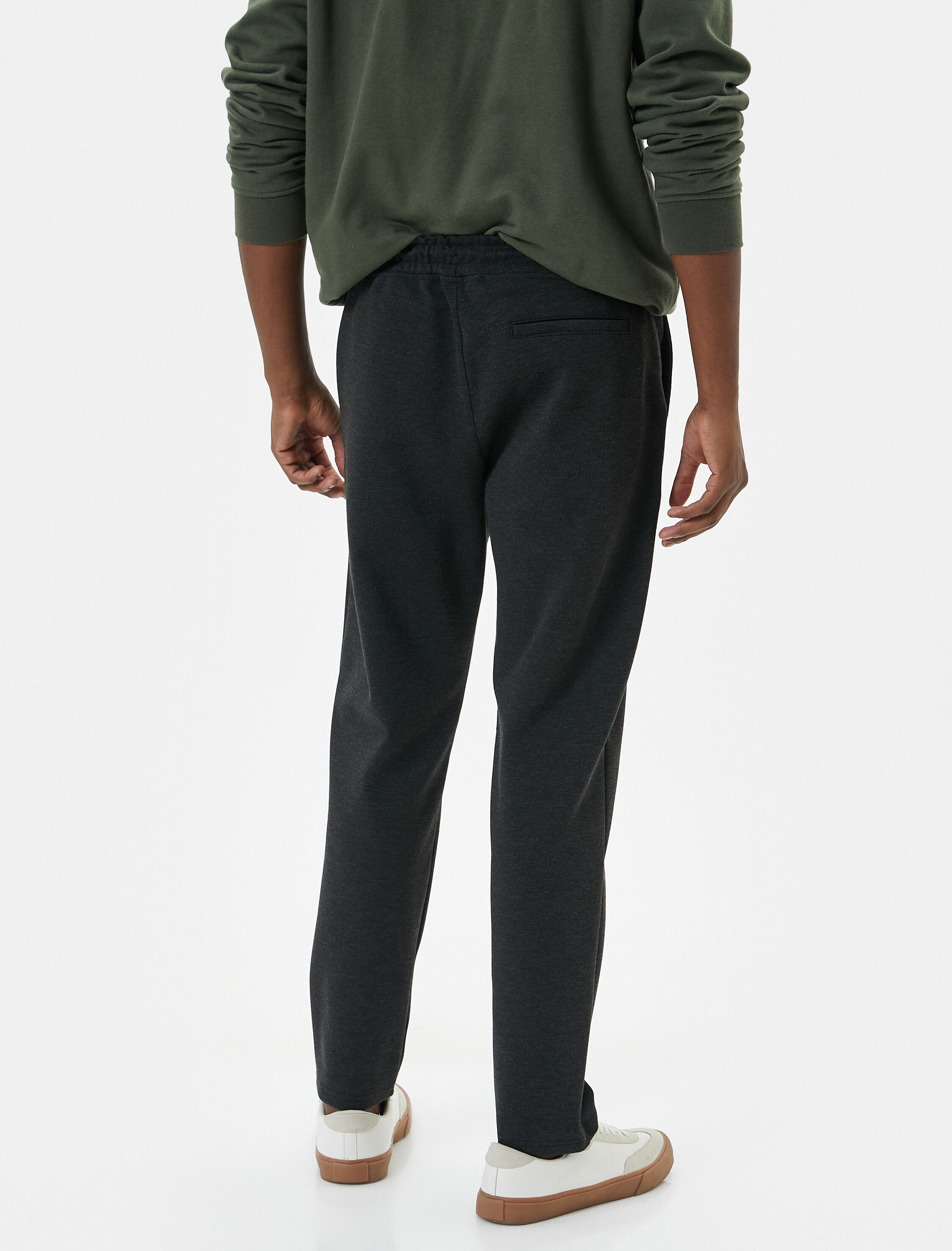   Beli Bağcıklı Pantolon Slim Fit Cep Detaylı Katlı Paça