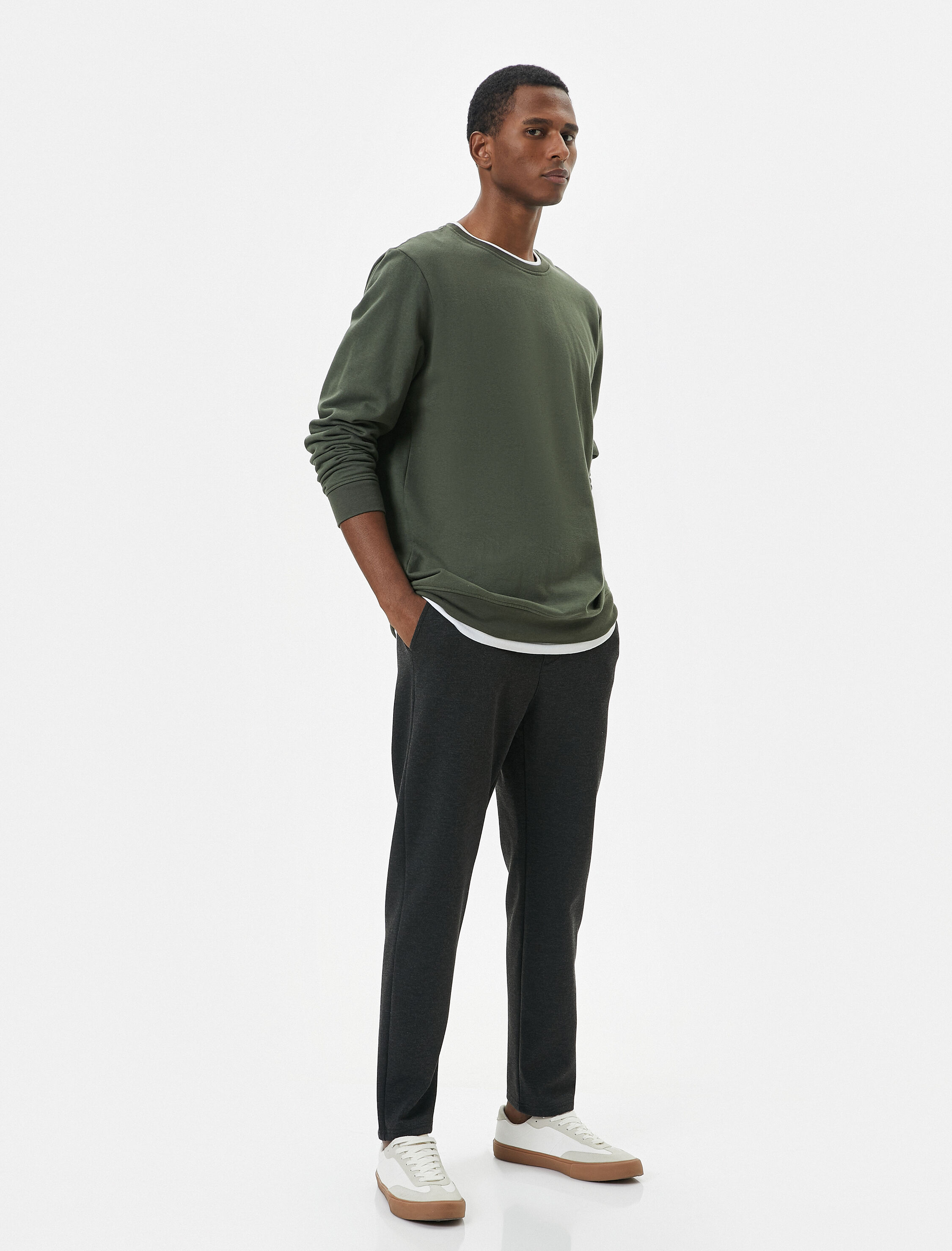   Beli Bağcıklı Pantolon Slim Fit Cep Detaylı Katlı Paça