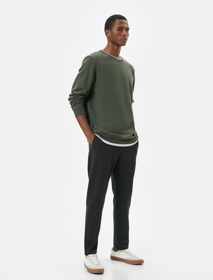  Beli Bağcıklı Pantolon Slim Fit Cep Detaylı Katlı Paça