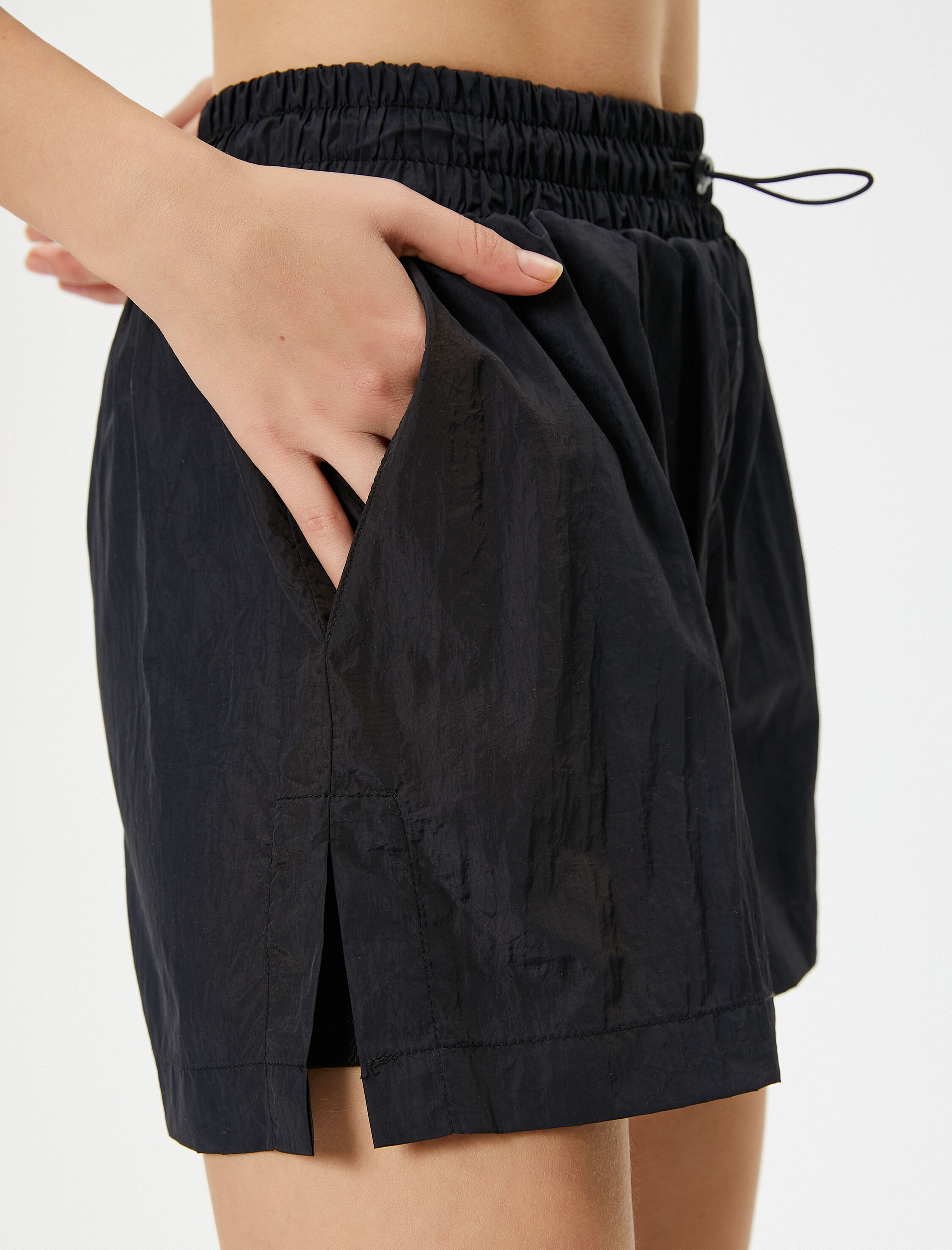   Taytlı Şort Paraşüt Kumaş Mini Boy Yüksek Bel Cepli