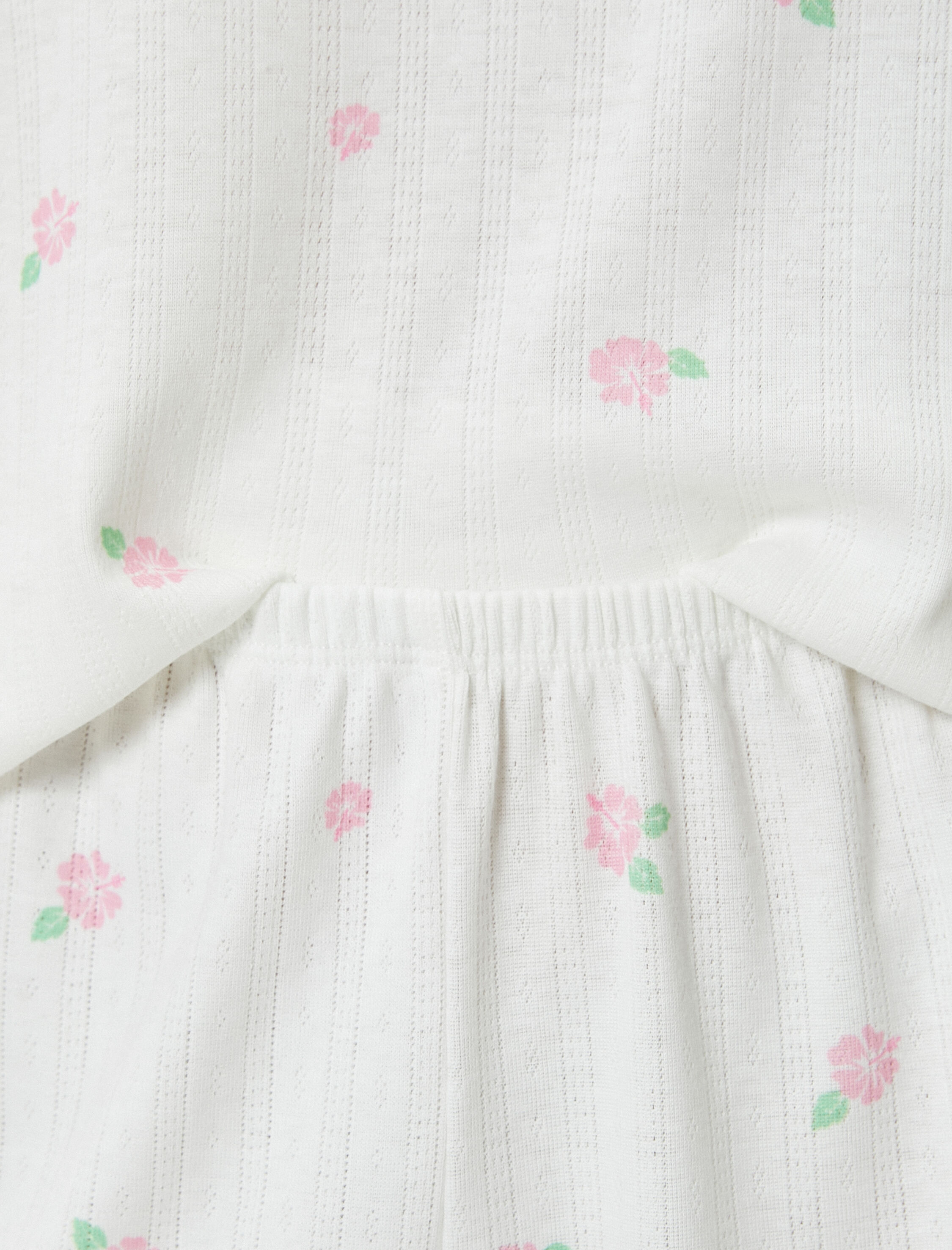   Şortlu Pijama Takımı Kısa Kollu Bisiklet Yaka Çiçekli