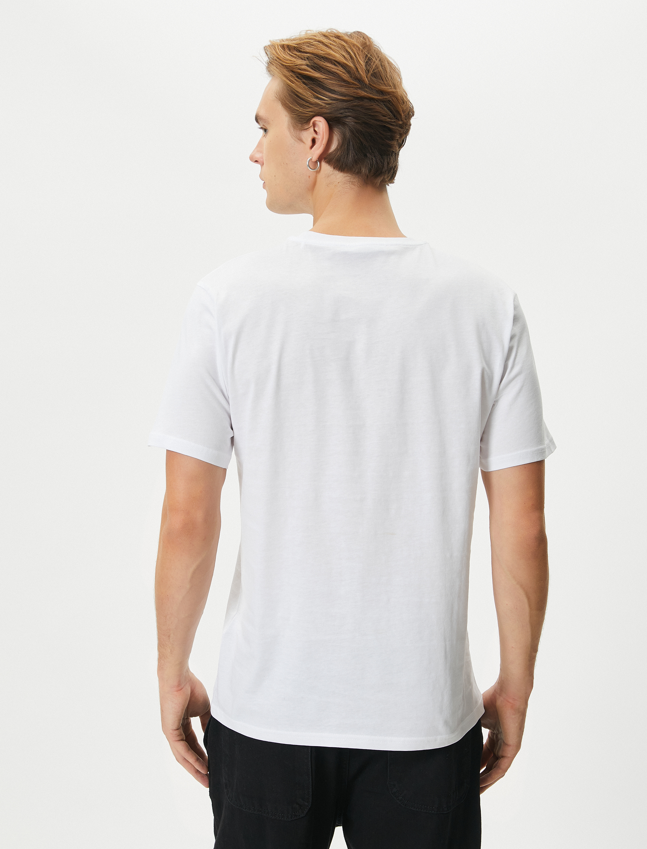   Uzakdoğu Baskılı Tişört Bisiklet Yaka Slim Fit Kısa Kollu