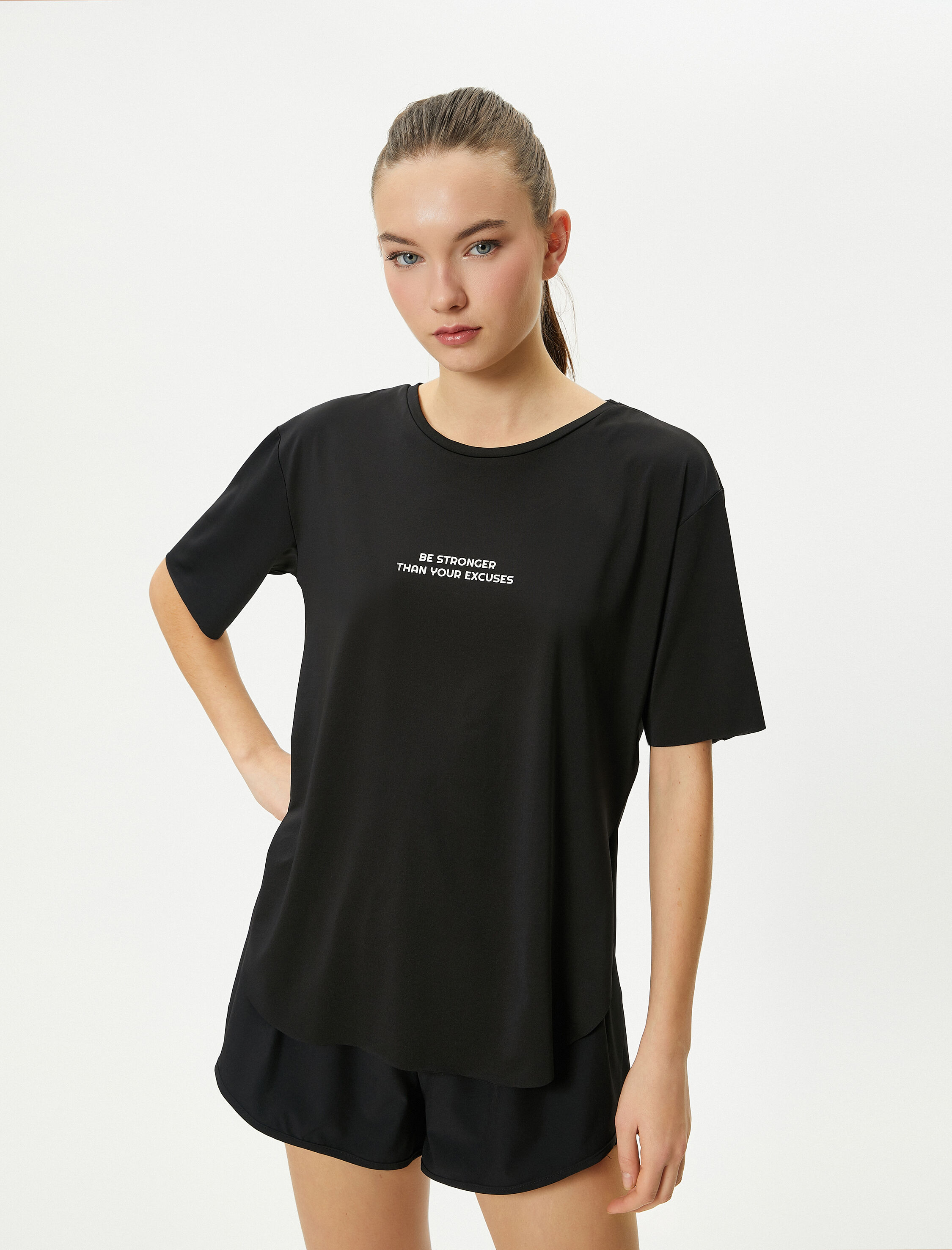   Spor Tişört Kısa Kollu Bisiklet Yaka Baskı Detaylı