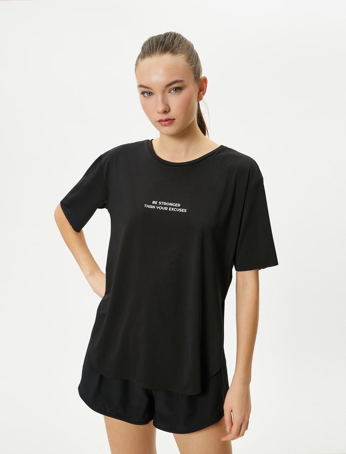  Spor Tişört Kısa Kollu Bisiklet Yaka Baskı Detaylı