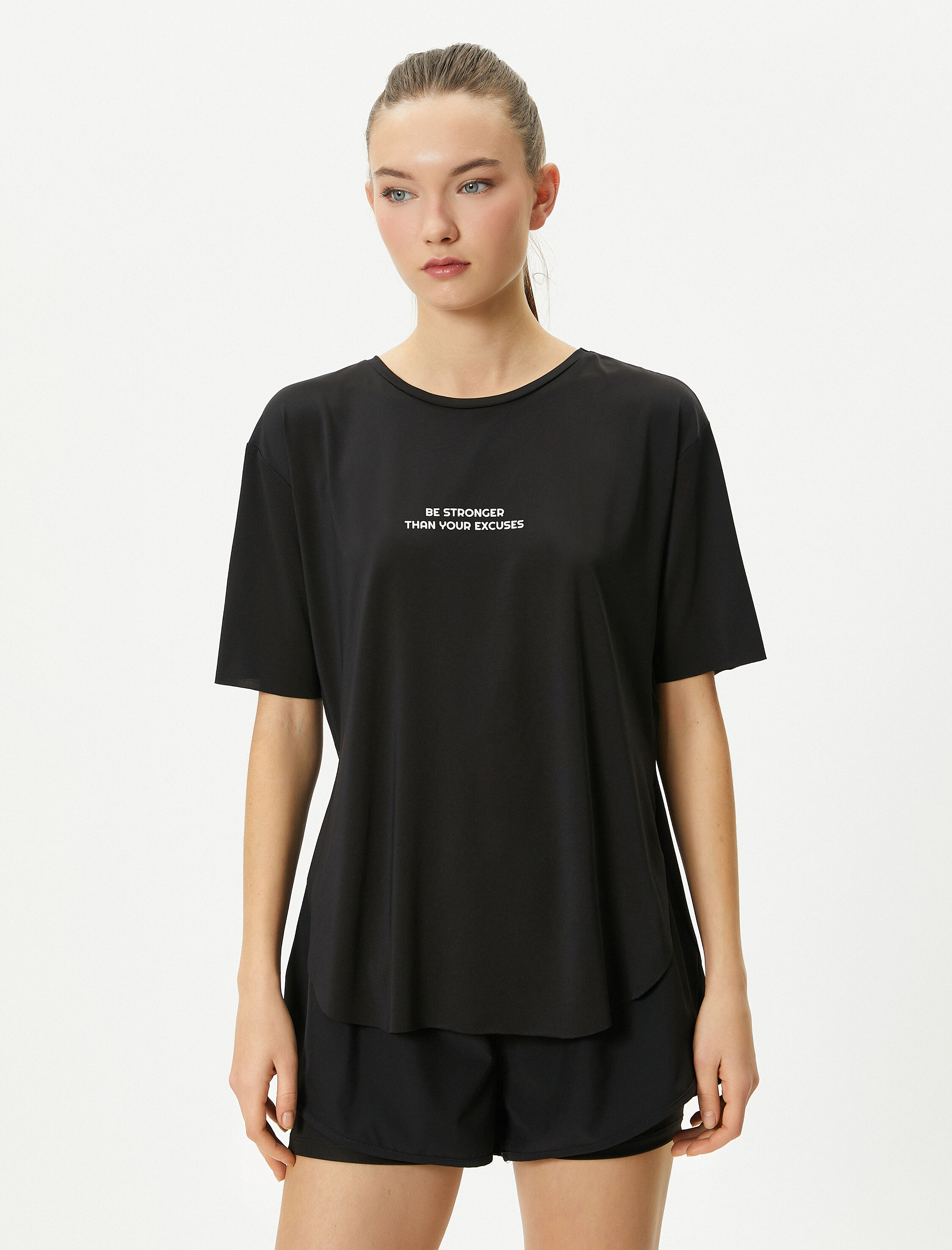   Spor Tişört Kısa Kollu Bisiklet Yaka Baskı Detaylı