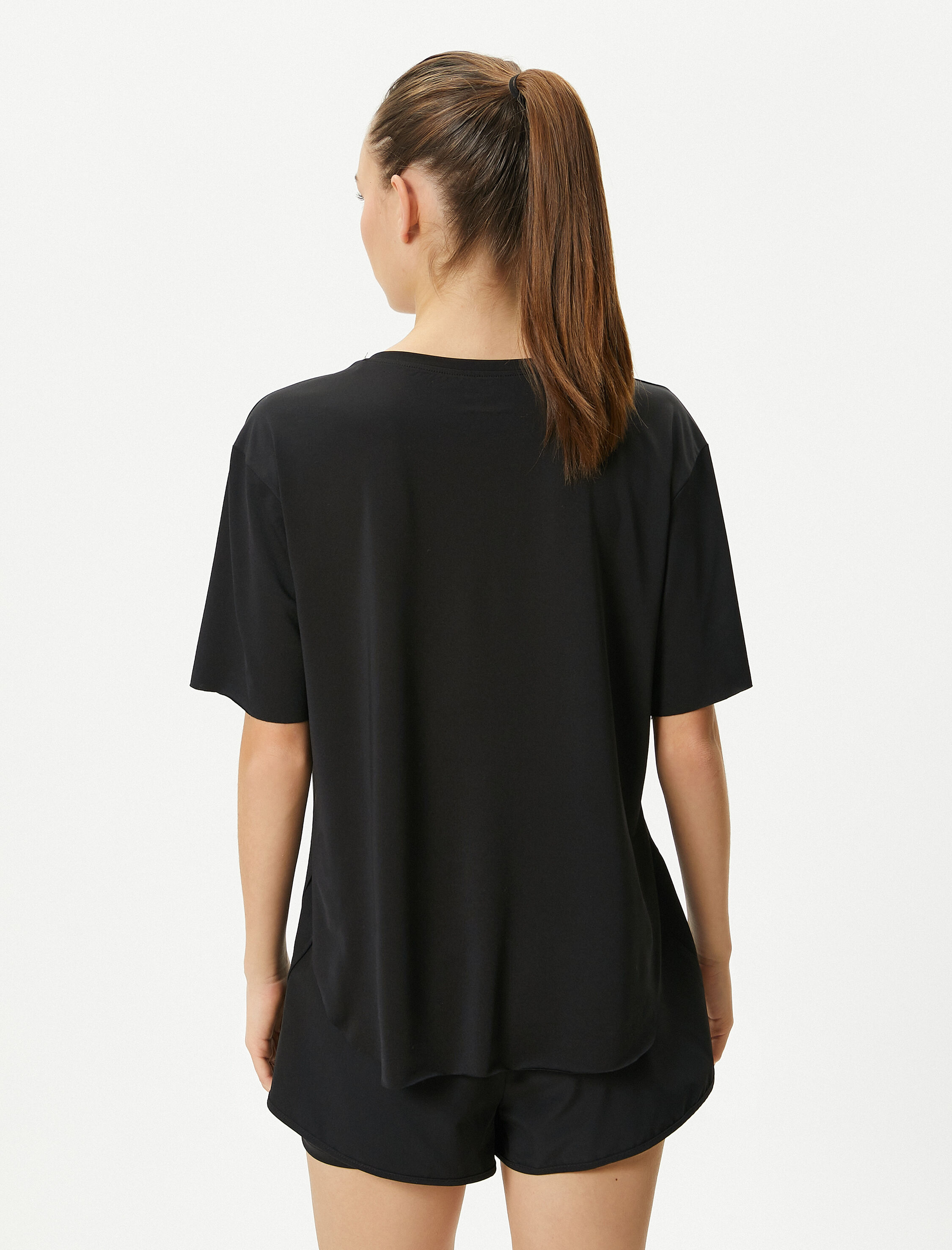   Spor Tişört Kısa Kollu Bisiklet Yaka Baskı Detaylı