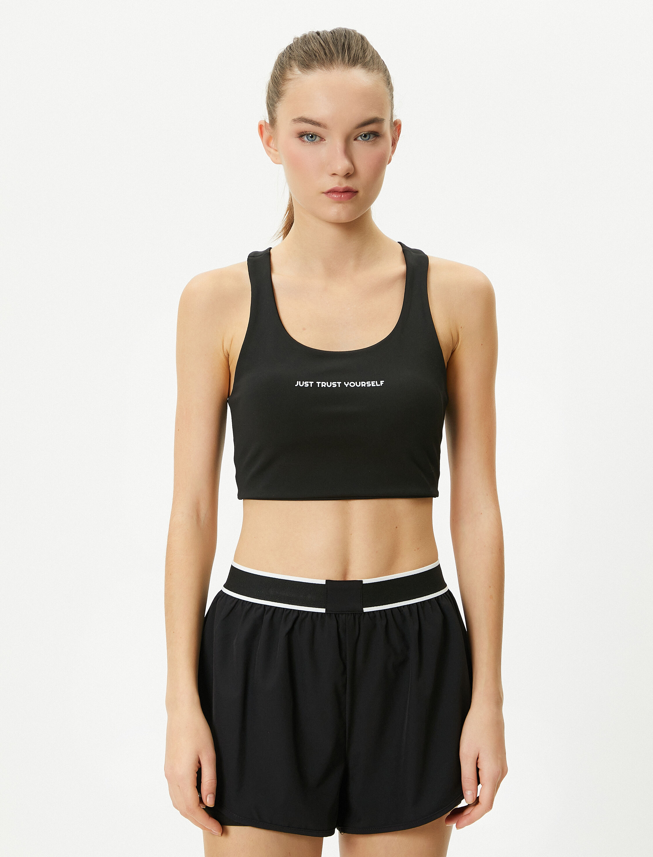   Sporcu Sütyeni U Yaka Baskı Detaylı Dar Kalıp