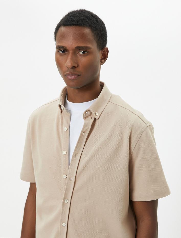  Kısa Kollu Gömlek Kalın Kumaş Klasik Yaka Regular Fit